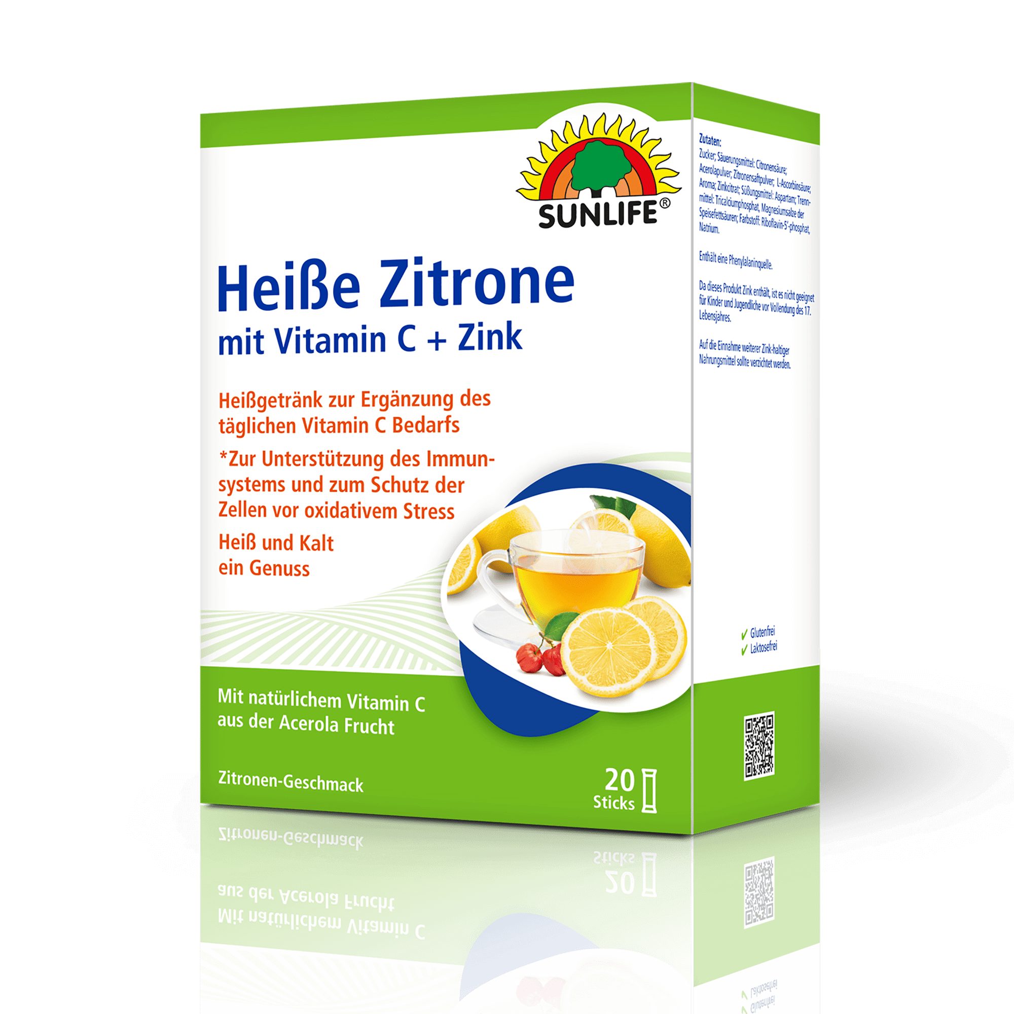 SUNLIFE SUNLIFE® Heiße Zitrone 20 Sticks Erkältung Husten + Vitamin C & Zink 1 x täglich den Inhalt eines Sticka mit 150 ml heißem oder kaltem Wasser übergießen, umrühren und trinken