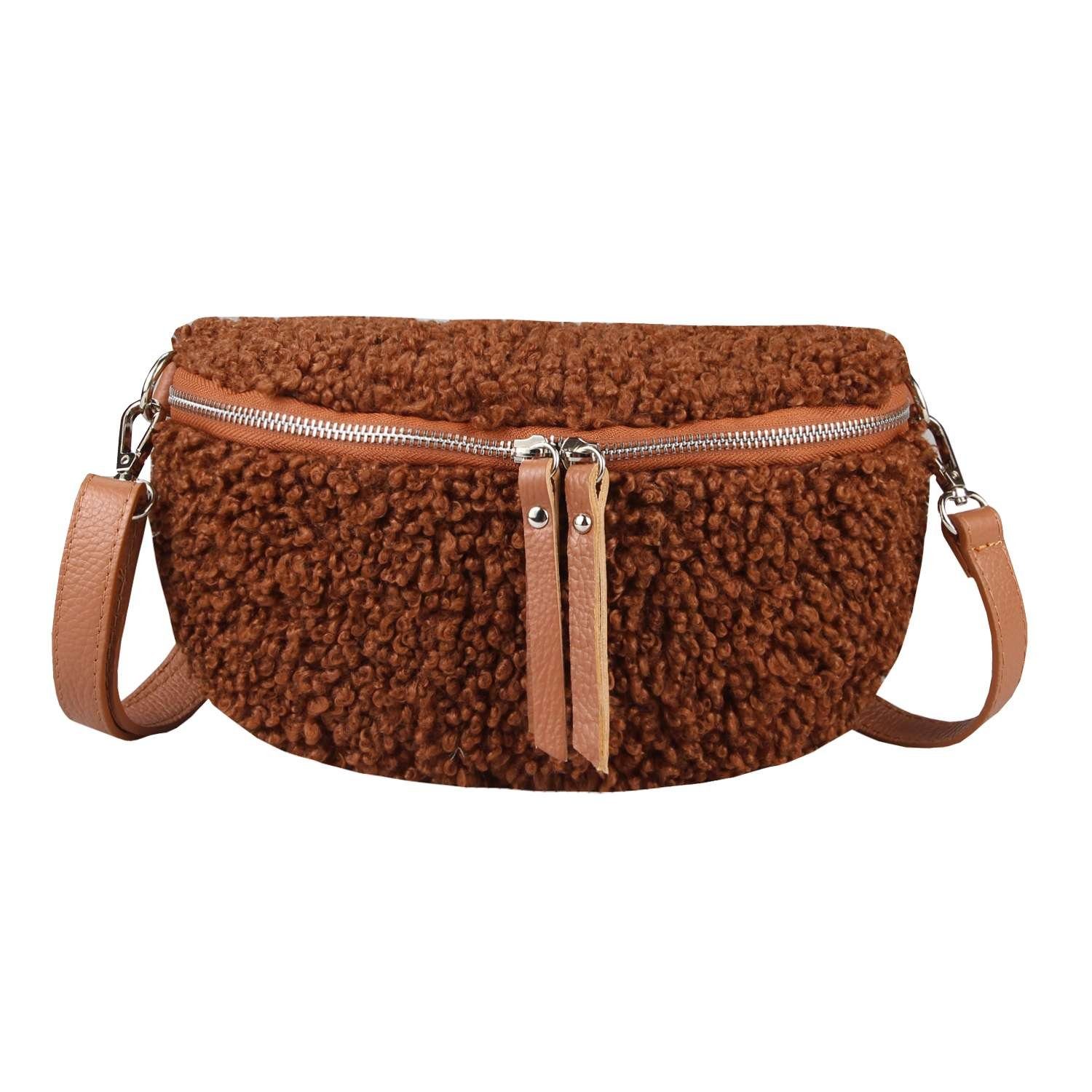 Plüsch Handtasche Damen Coffee - Flauschige Umhängetasche Aus Kunstfell