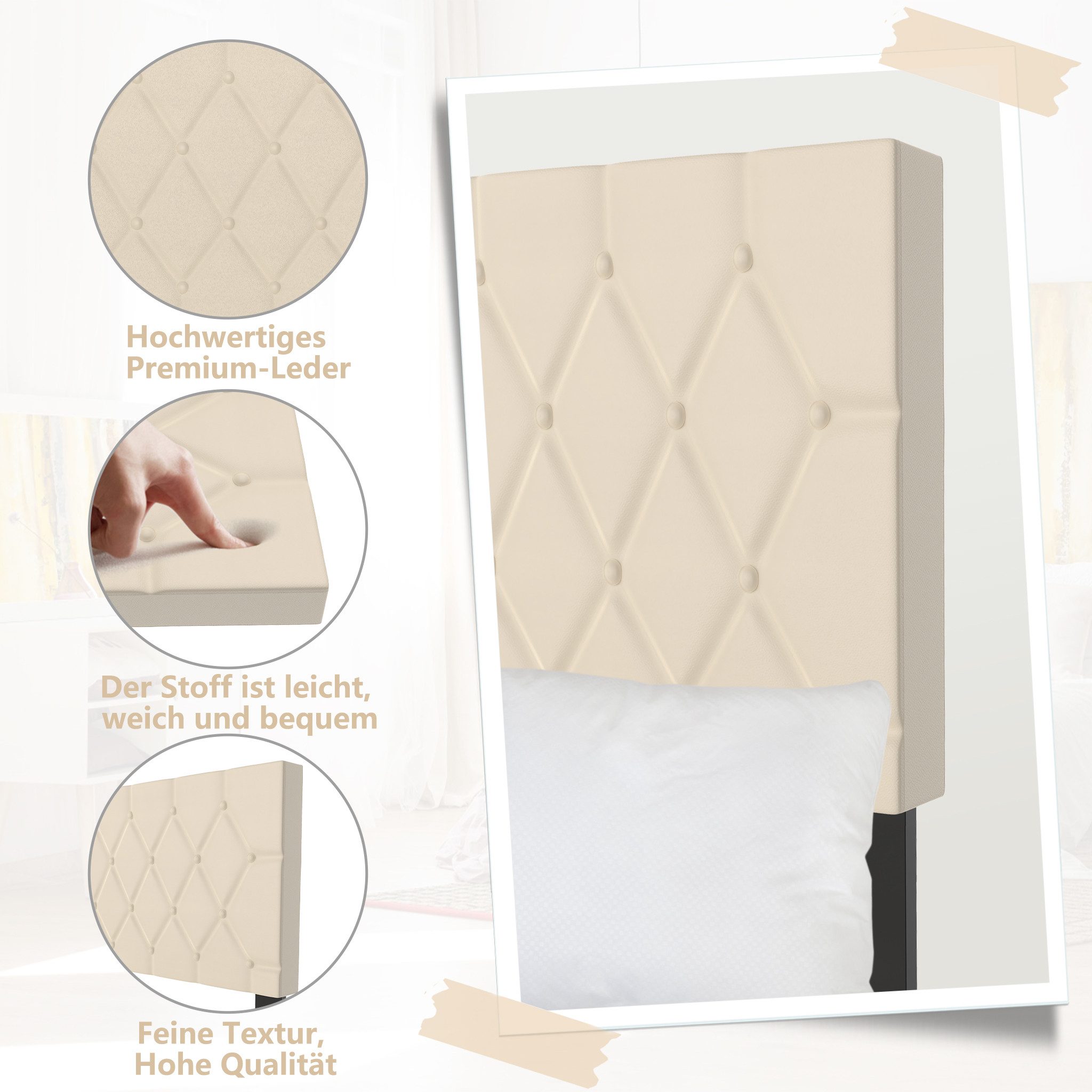 FIVMEN Bettgestell Bettrahmen Polsterbett Bett Metall mit Kopfteil und Lattenrost, Lattenrost Bett Metall Plattform Leder Kopfteil Matratzenfundament