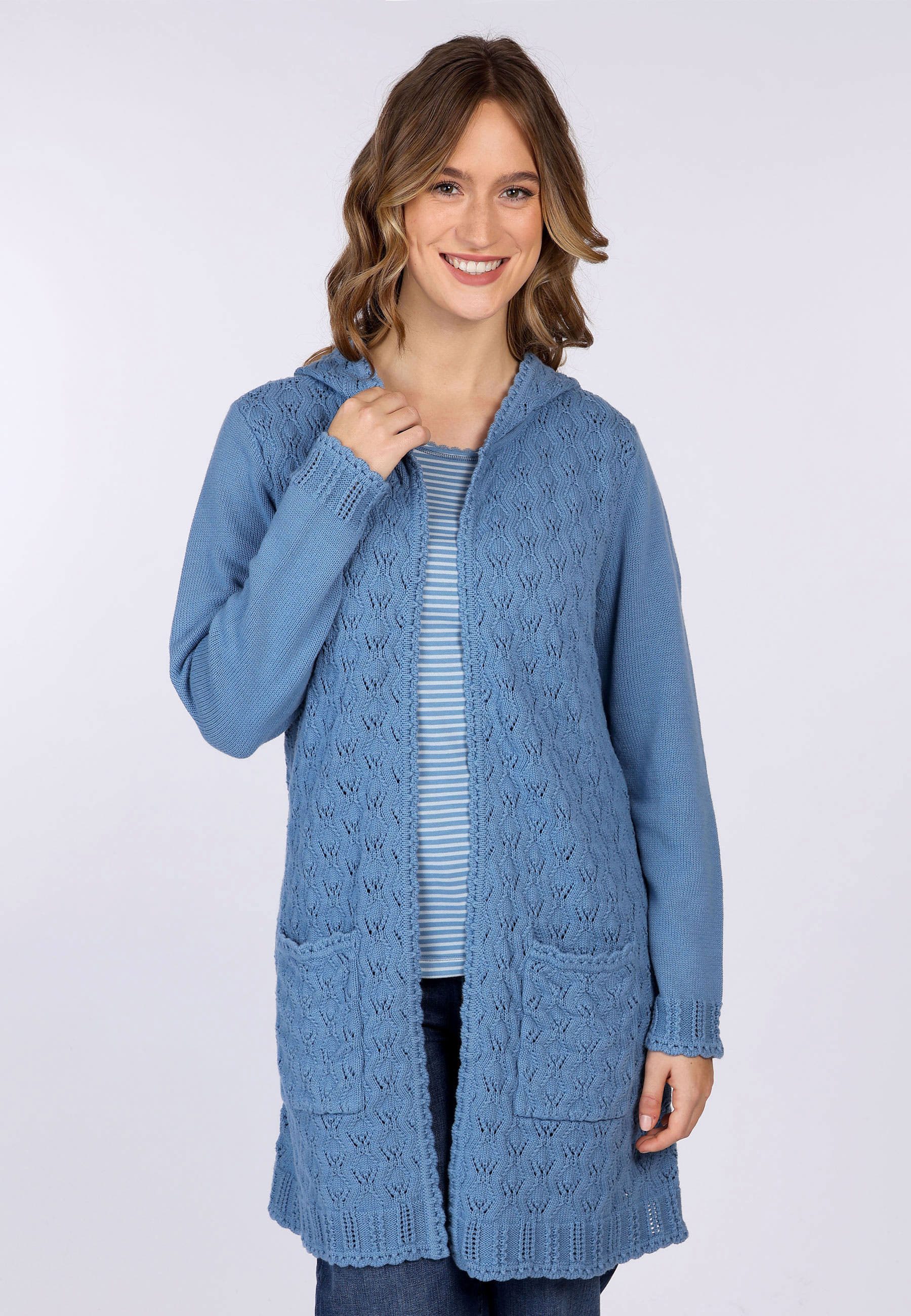 Sorgenfri Sylt Strickmantel Waida Ajour-Strickdetails