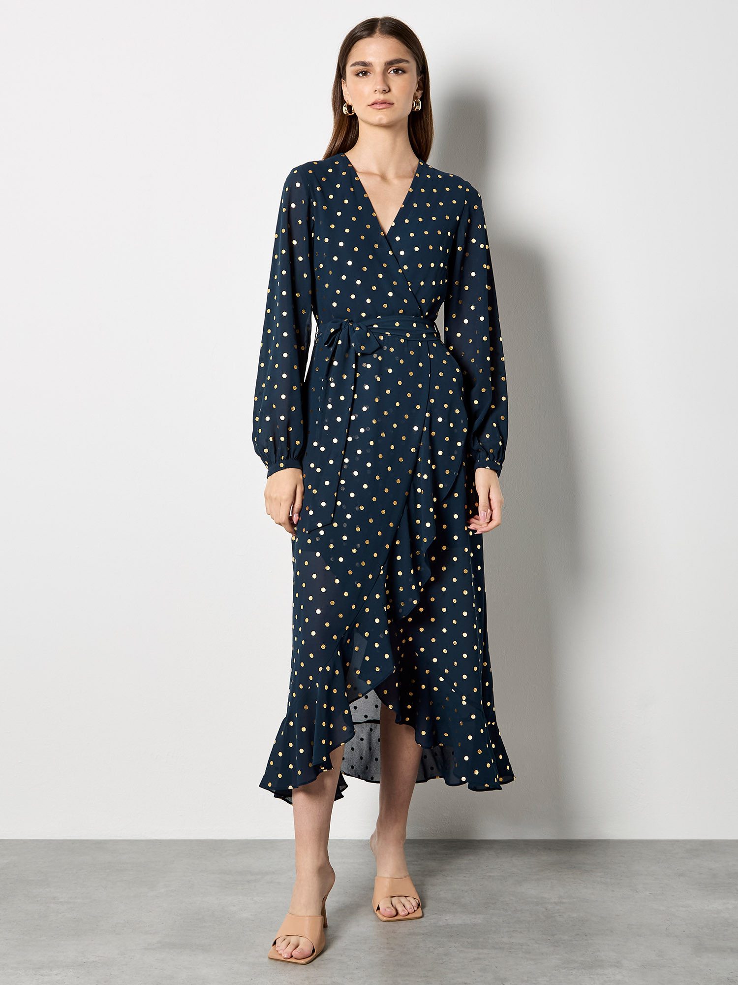 Apricot Chiffonkleid Chiffonkleid in Wickeloptik (2-tlg., mit Bindeband) mi günstig online kaufen