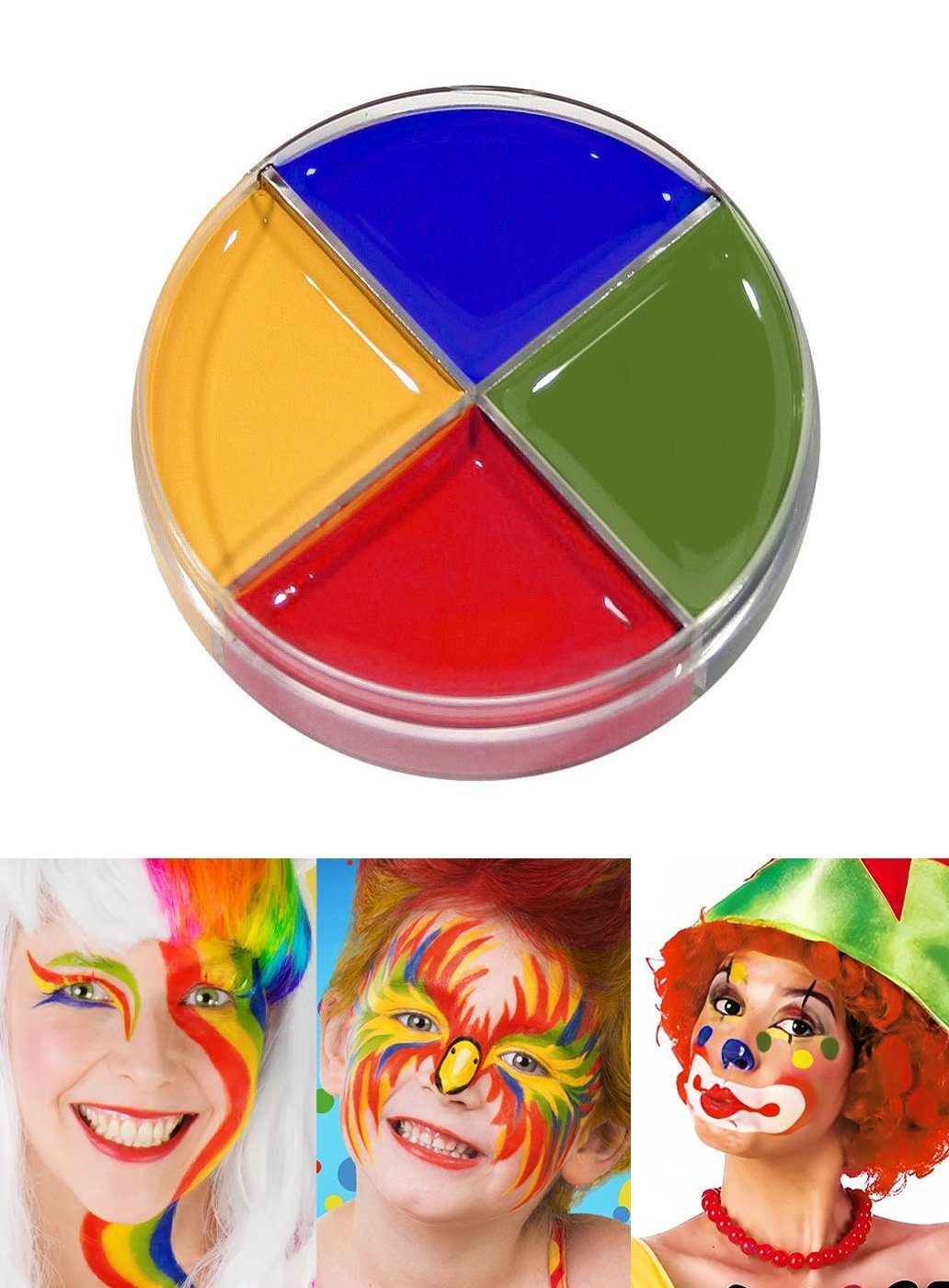 Maskworld Театральный грим Creme Schminke rot-blau-gelb-grün Fasching Make-up, Hochwertige Schminke für Theater & Fasching