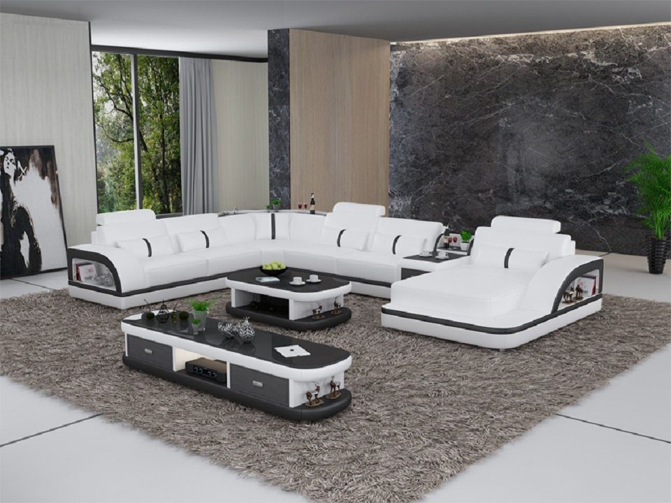 JVmoebel Ecksofa, Ledersofa Ecksofa Polster U Form Couch Sofa Design Ecke Sofas Weiß/Schwarz