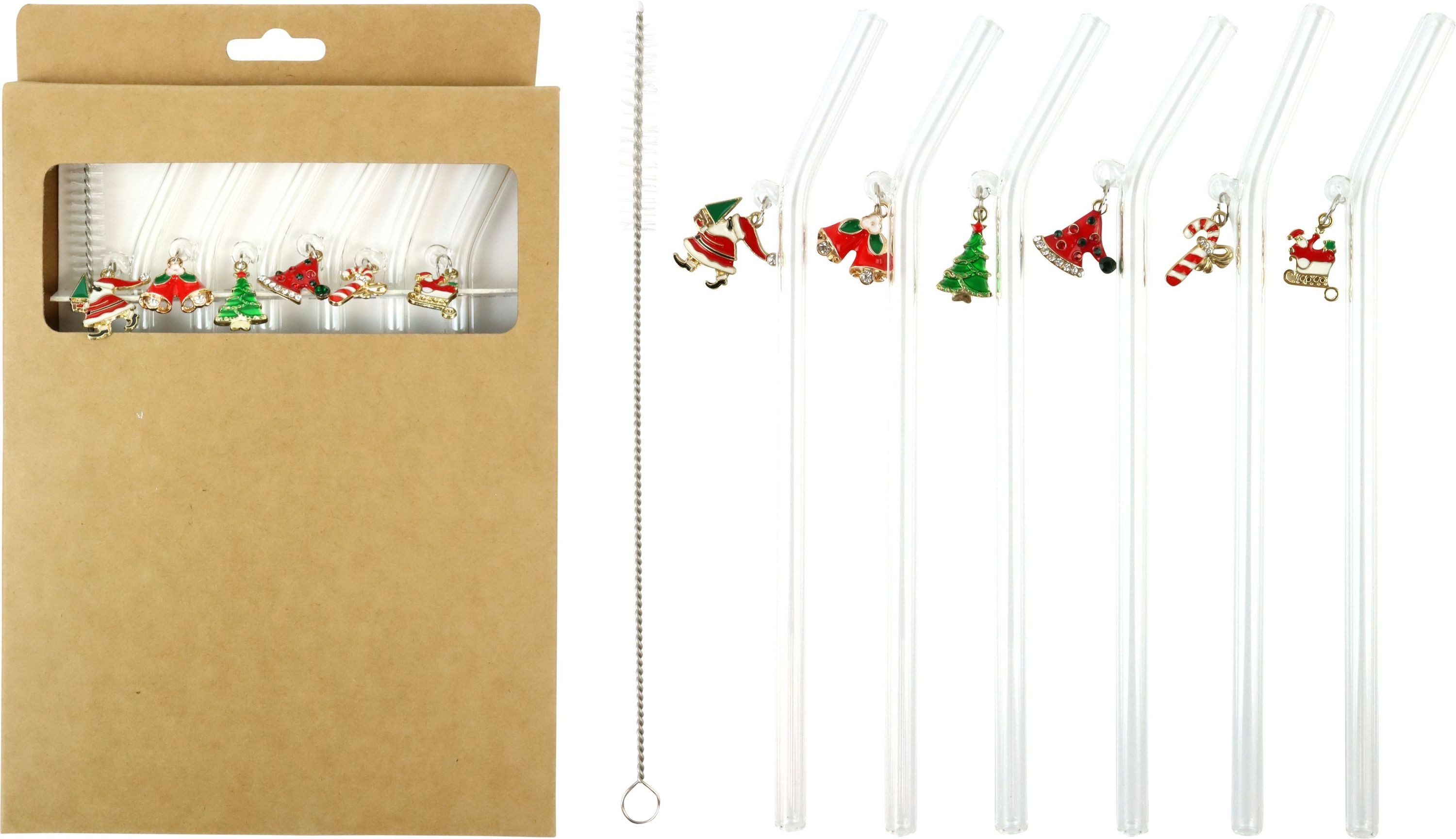 FURNARO Trinkhalme Xmas Party, (6-tlg., Set), 6-teilig, goldfarben, Glas, Box: 15 x 20 x 2 cm