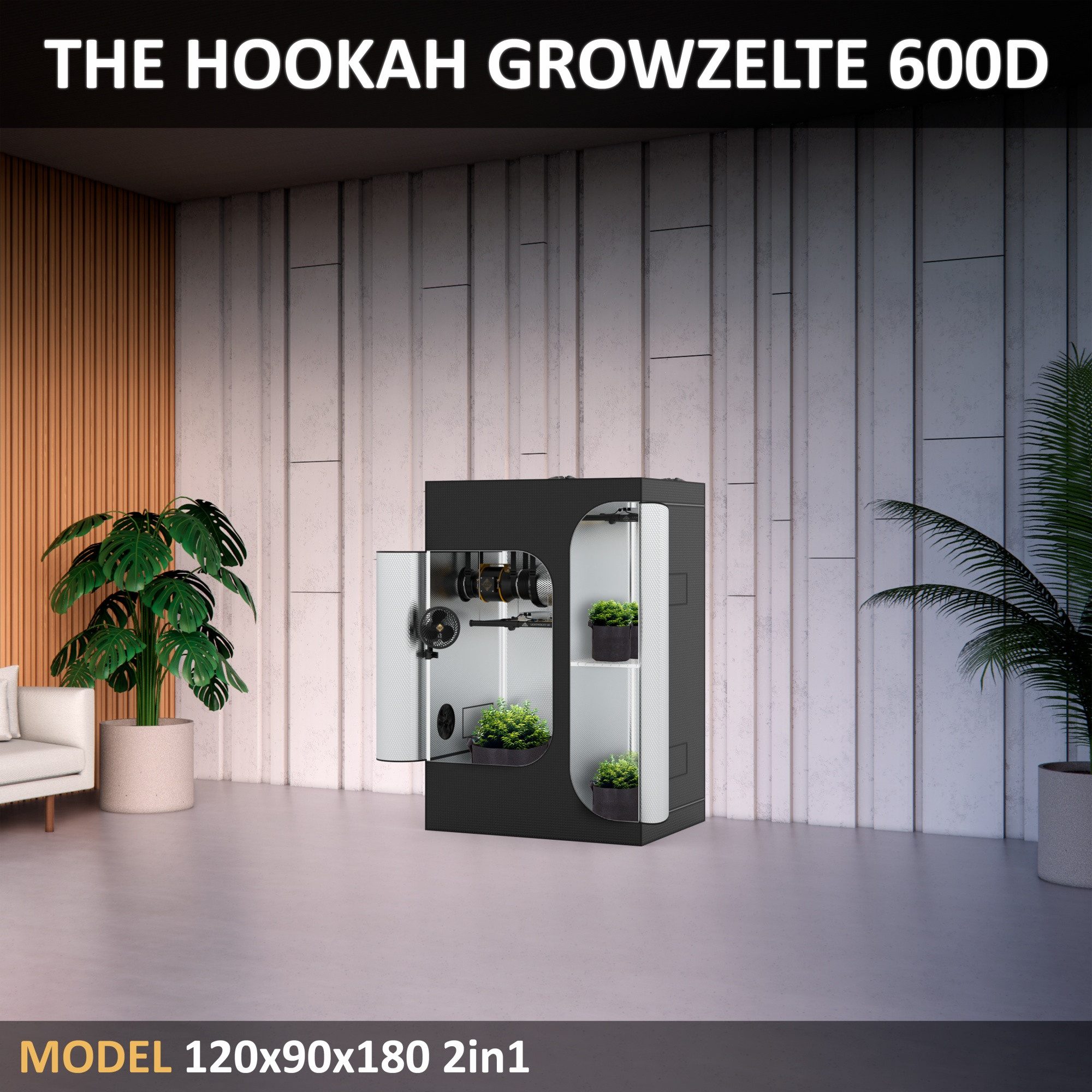 THE HOOKAH Gewächshaus 2-in-1 120x90x18...
