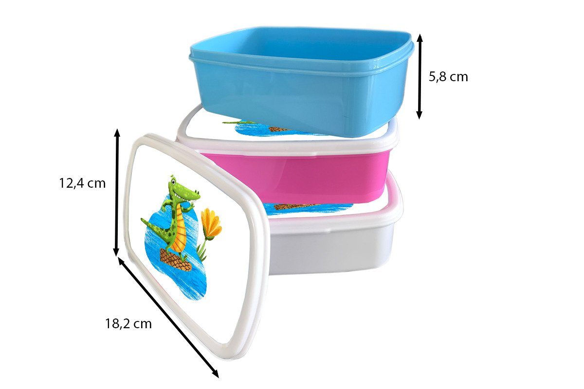 Kunststoff, Wasser Brotbox weiß und - Dschungel, - für und Lunchbox Erwachsene, Brotdose, Mädchen für Jungs Kinder (2-tlg), Krokodil MuchoWow