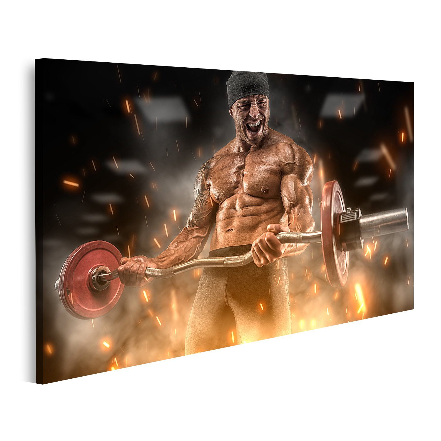 Leinwandbild Bild auf Leinwand Wütender Athlet trainiert Fitnessstudio Groß Wandbil