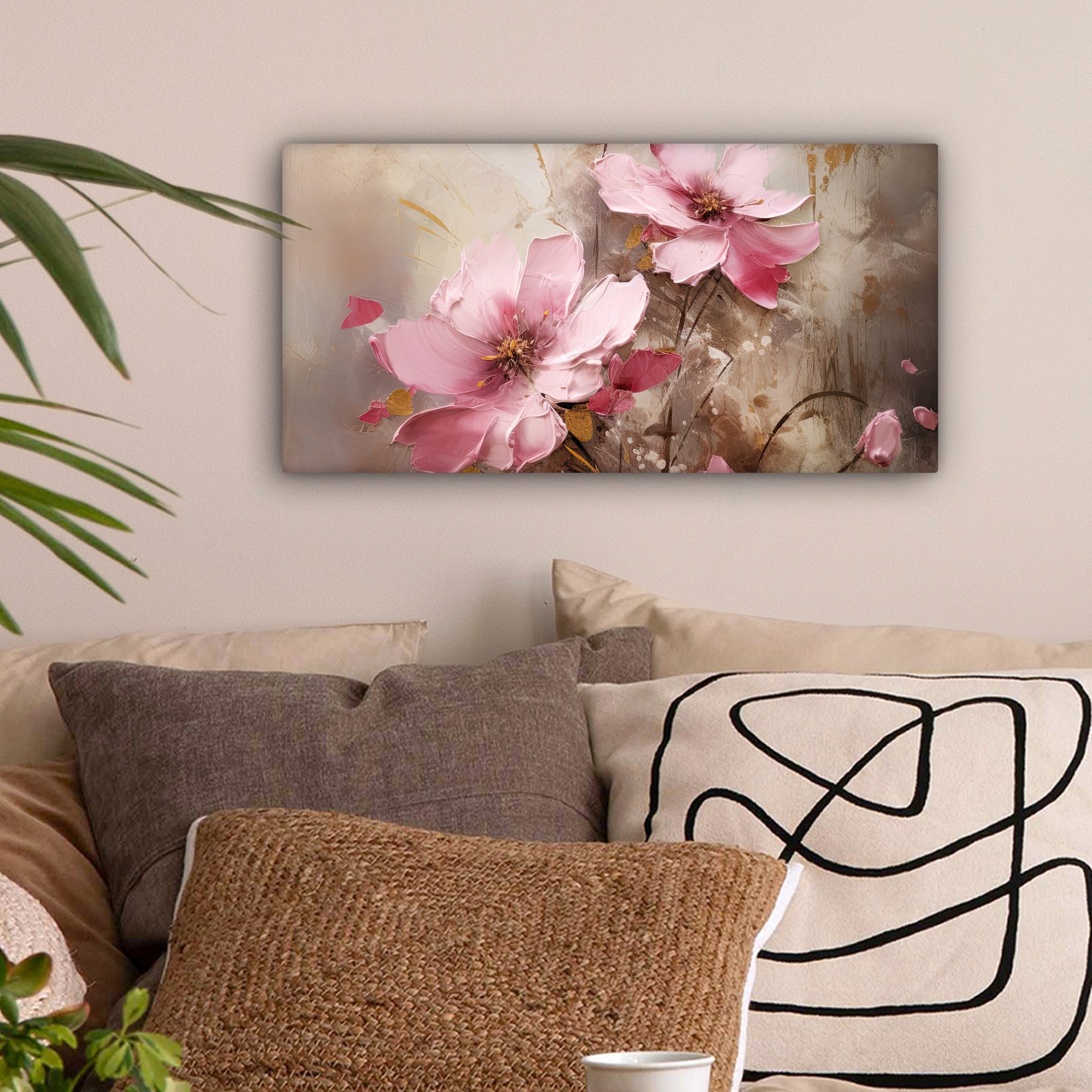 OneMillionCanvasses® Leinwandbild Panorama Blumen - Rosa günstig online kaufen