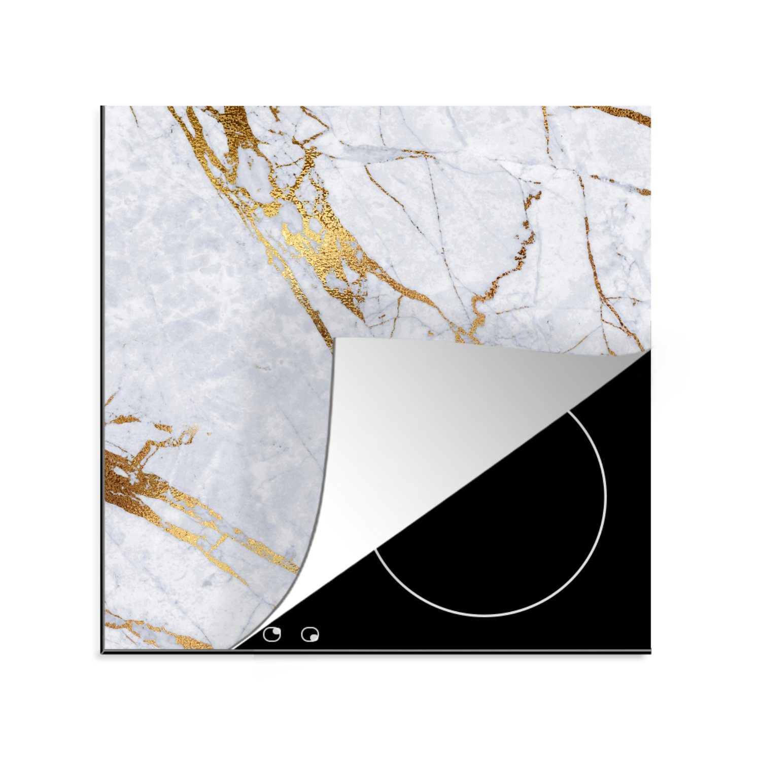 Marmor für Arbeitsplatte (1 cm, Ceranfeldabdeckung, tlg), MuchoWow Gold, - 78x78 Muster küche Herdblende-/Abdeckplatte Vinyl, -