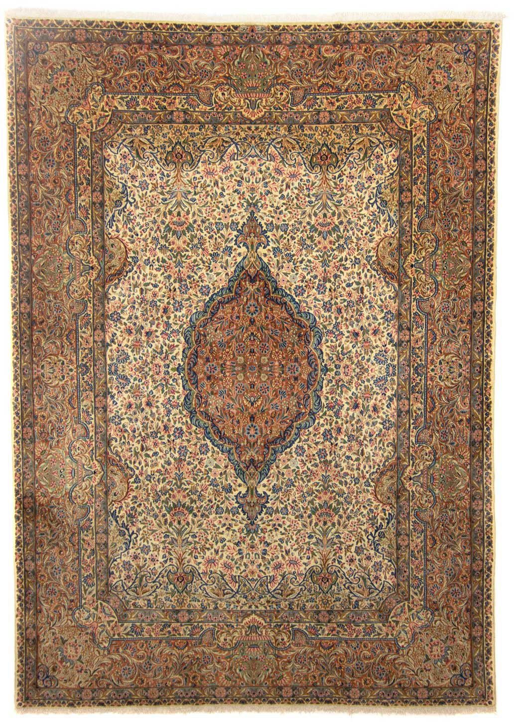 Wollteppich Rafsanjan Medaillon Beige chiaro 345 x 247 cm, morgenland, rechteckig, Höhe: 10 mm, Unikat mit Zertifikat