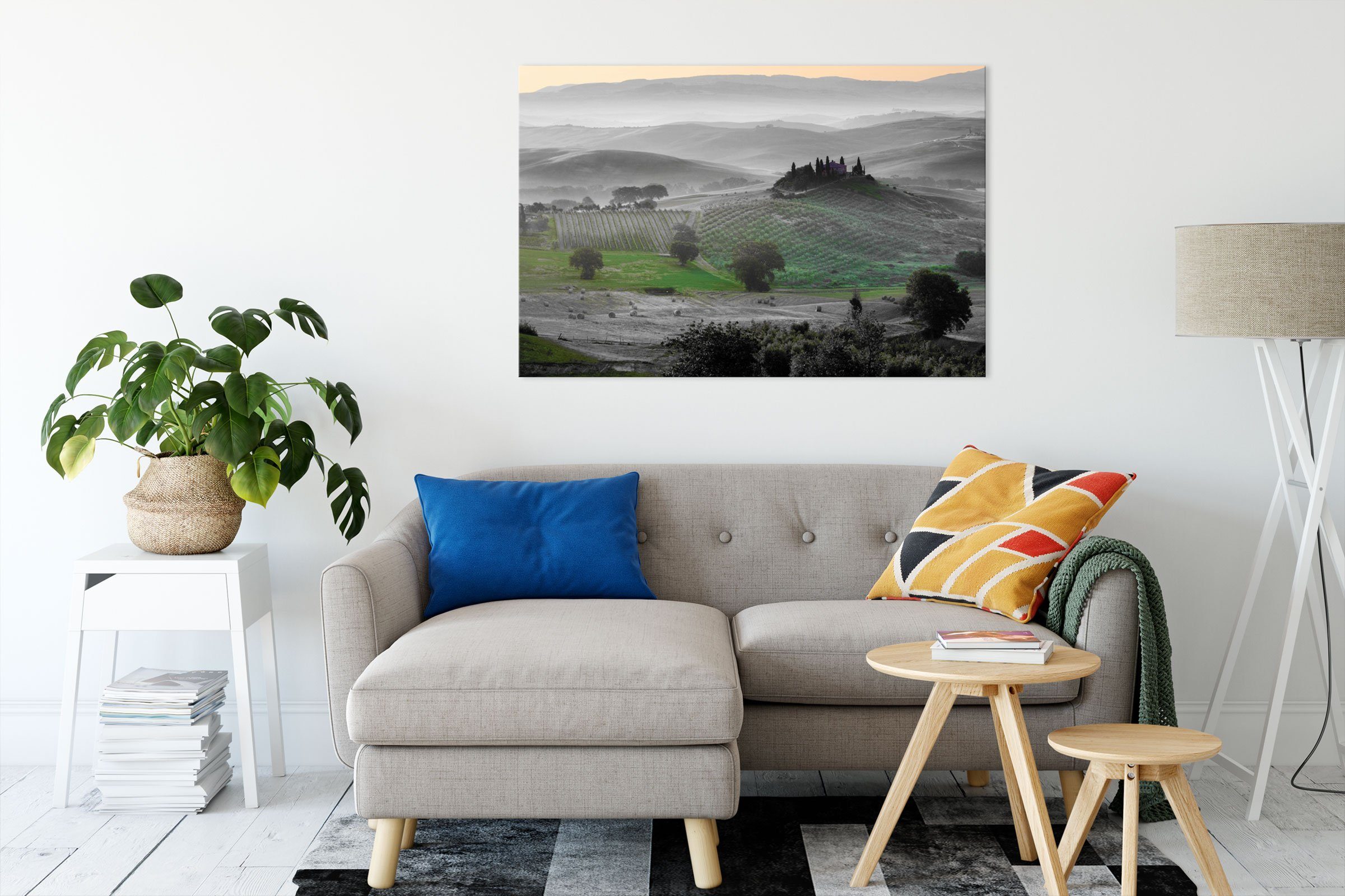 herrliche (1 fertig Landschaft, Toskana herrliche Pixxprint St), Landschaft Zackenaufhänger Leinwandbild bespannt, Leinwandbild Toskana inkl.