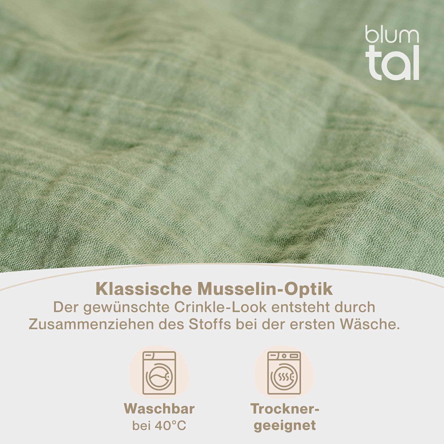 Blumtal Bettwäsche Musselin 100% Baumwolle im Set, Kopfkissenbezug & Deckenbezug, 4 teilig – Bild 5 von 5