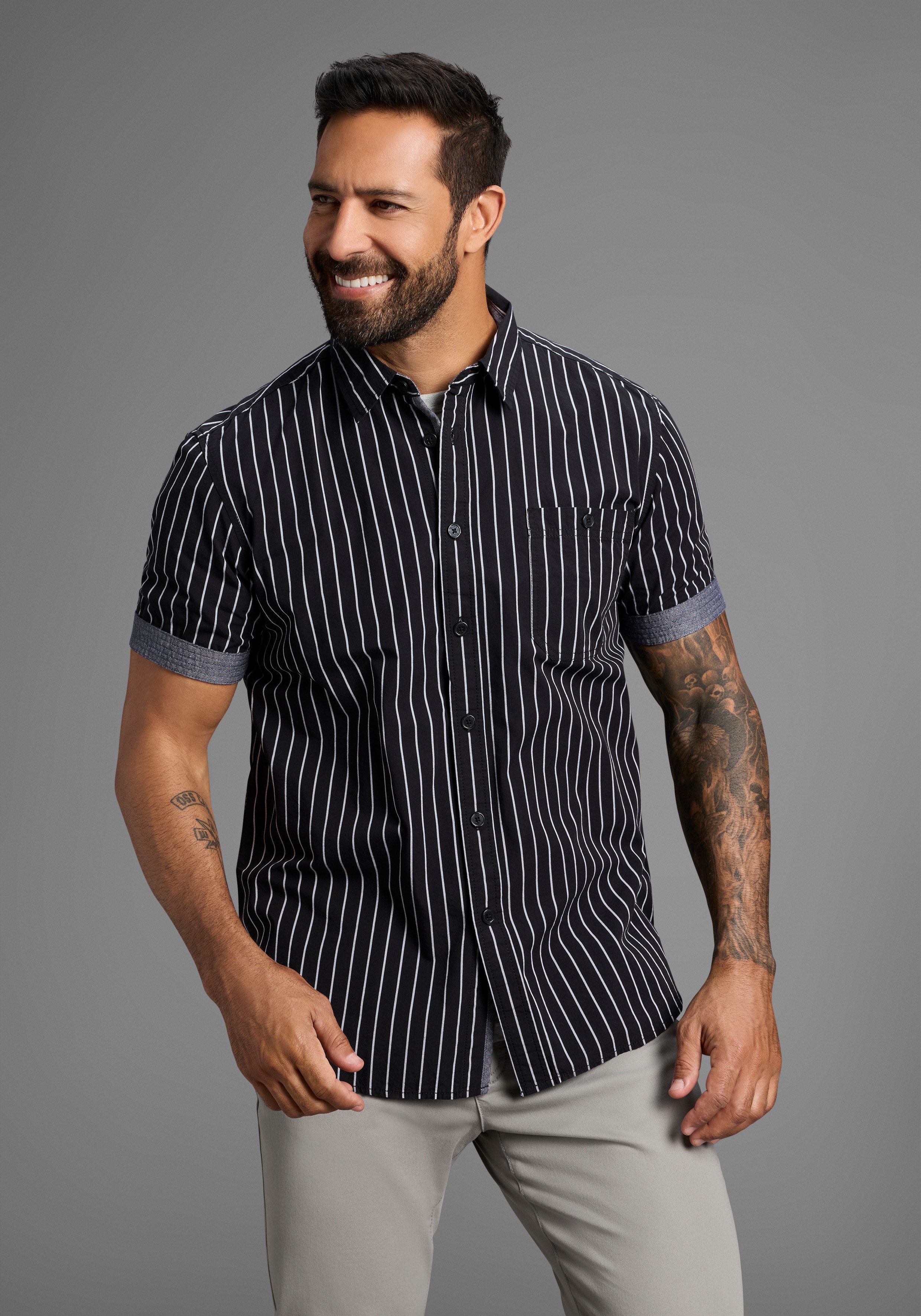 Man's World Kurzarmhemd modern gestreift günstig online kaufen