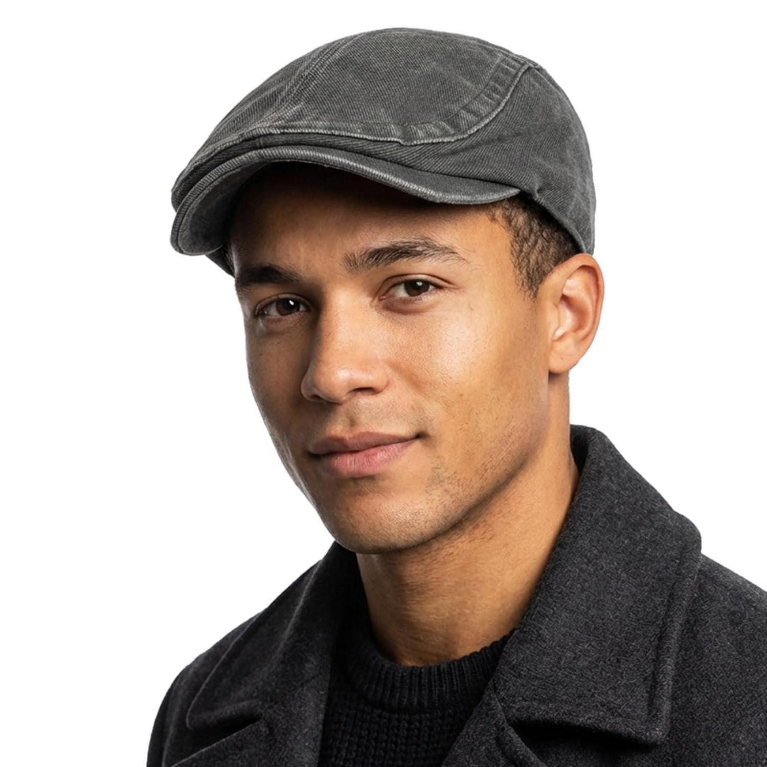Schiebermütze Schiebermütze Herren Flatcap Baumwolle Vintage Einheitsgröße Grau