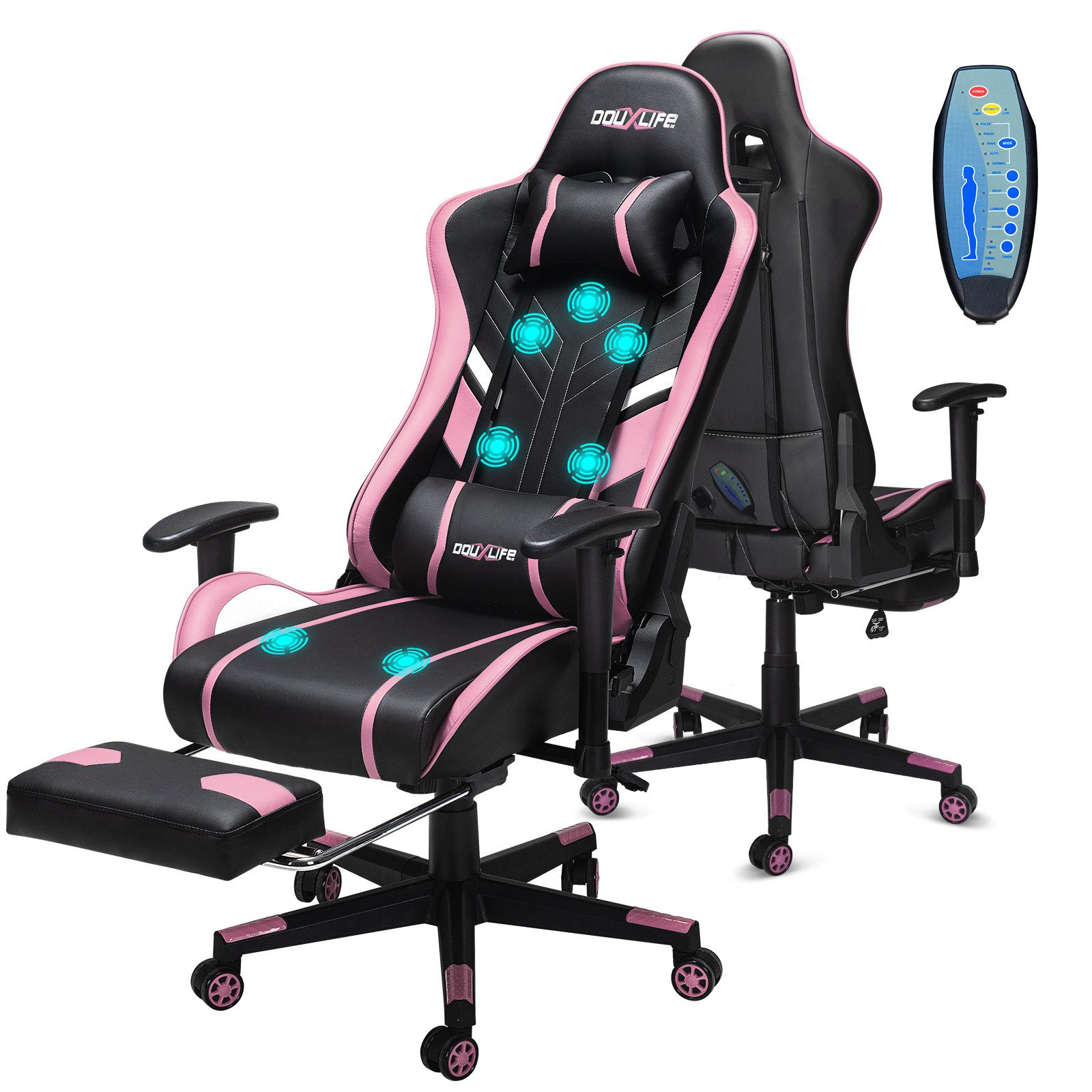 Douxlife Gaming-Stuhl (Ergonomischer Gaming Sessel mit Massagefunktion), 5 Massagemodi, Höhenverstellbar, Max150kg