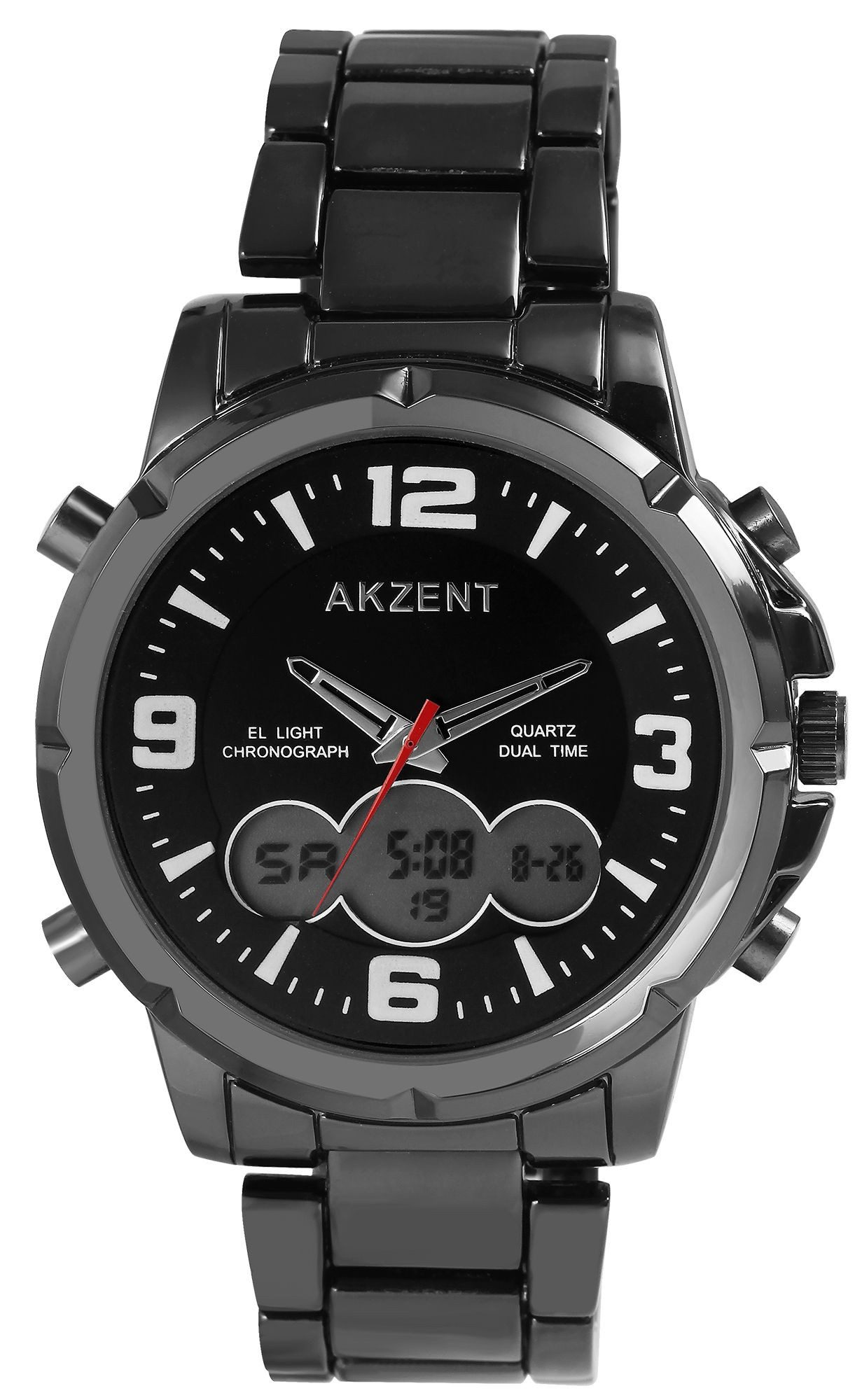 AKZENT Quarzuhr 2420026 Akzent Analog/Digital Herrenuhr mit Edelstahlarmband
