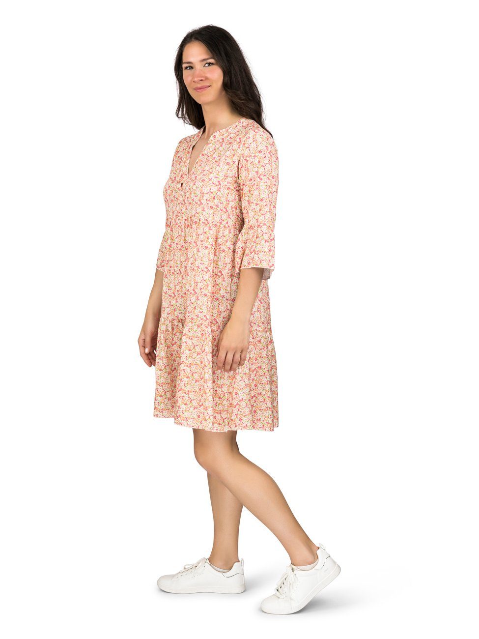 DENIMFY Sommerkleid Damen Kleid DFFrida A-Linie 3/4 Arm Freizeitkleid mit V-Ausschnitt aus 100% Viskose