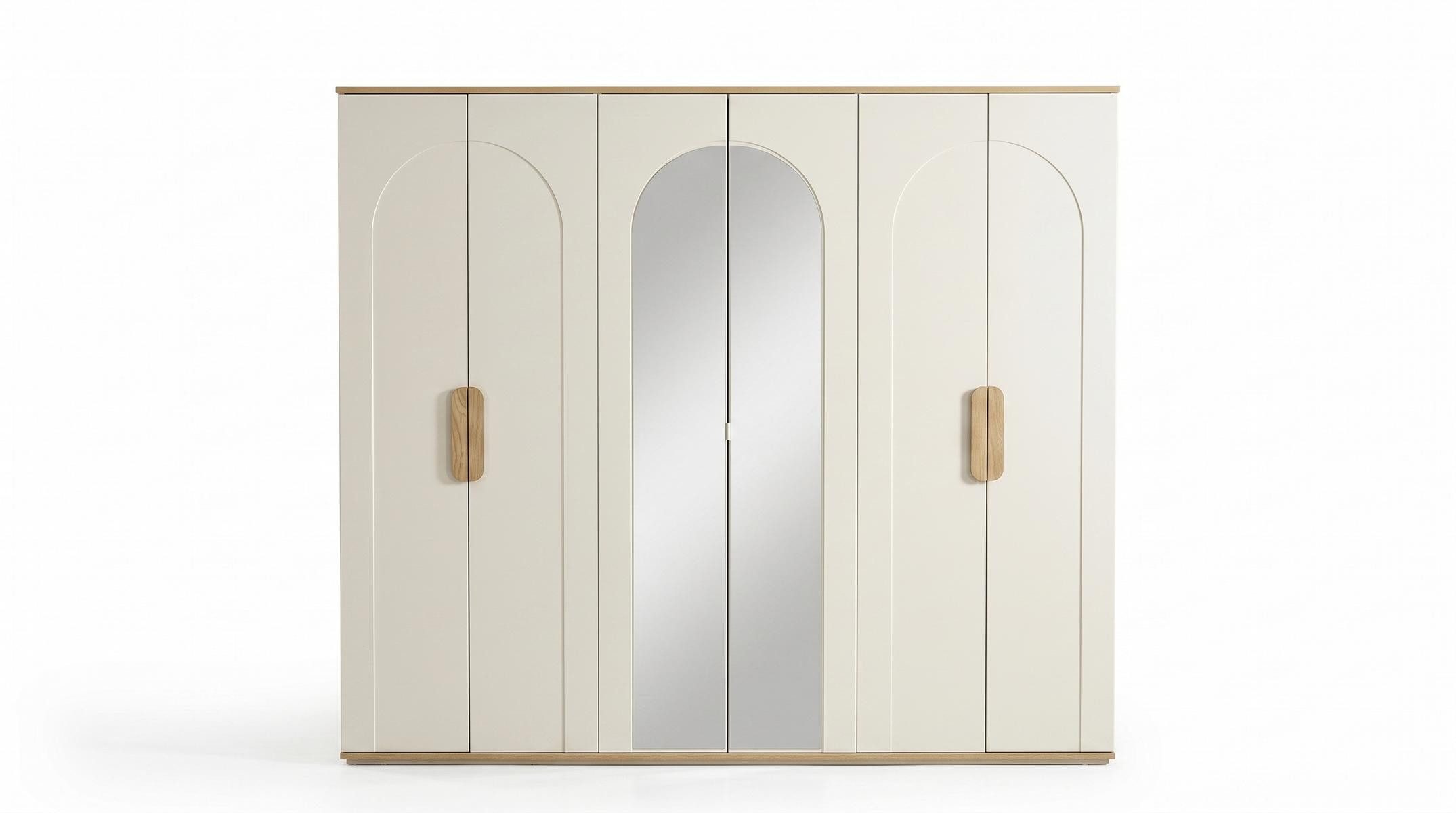 JVmoebel Kleiderschrank Kleiderschrank Weiß Naturholz Modern Spiegelschrank Stilvoll Made in Europa