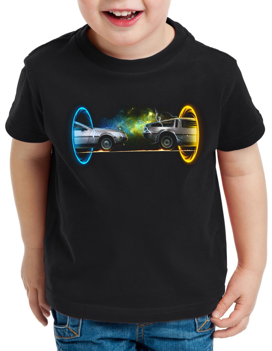 style3 Print-Shirt Kinder T-Shirt Delorean Portal zeitreise marty mcfly