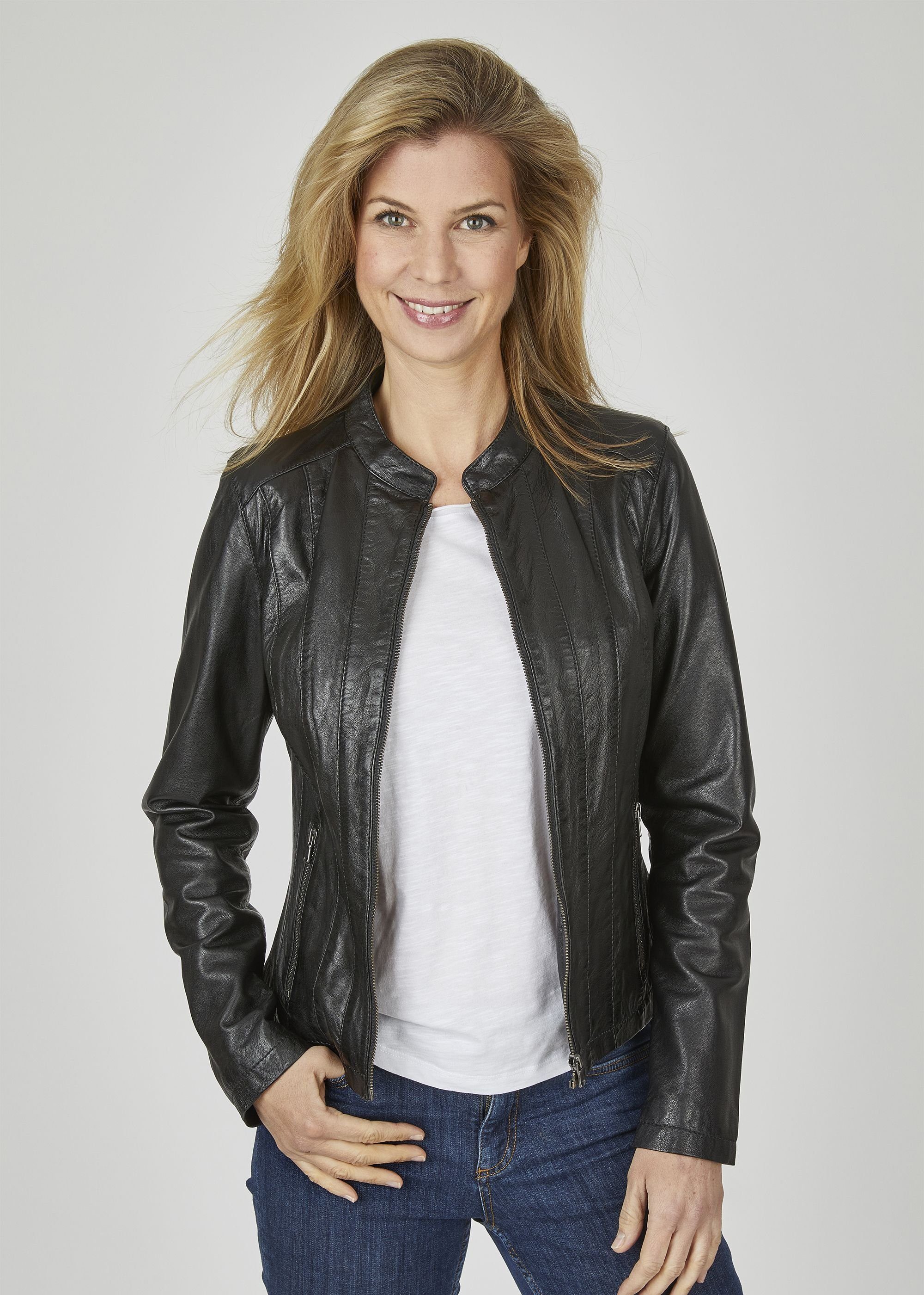 7eleven Lederjacke SELATINA (1-St) mit Paspeln