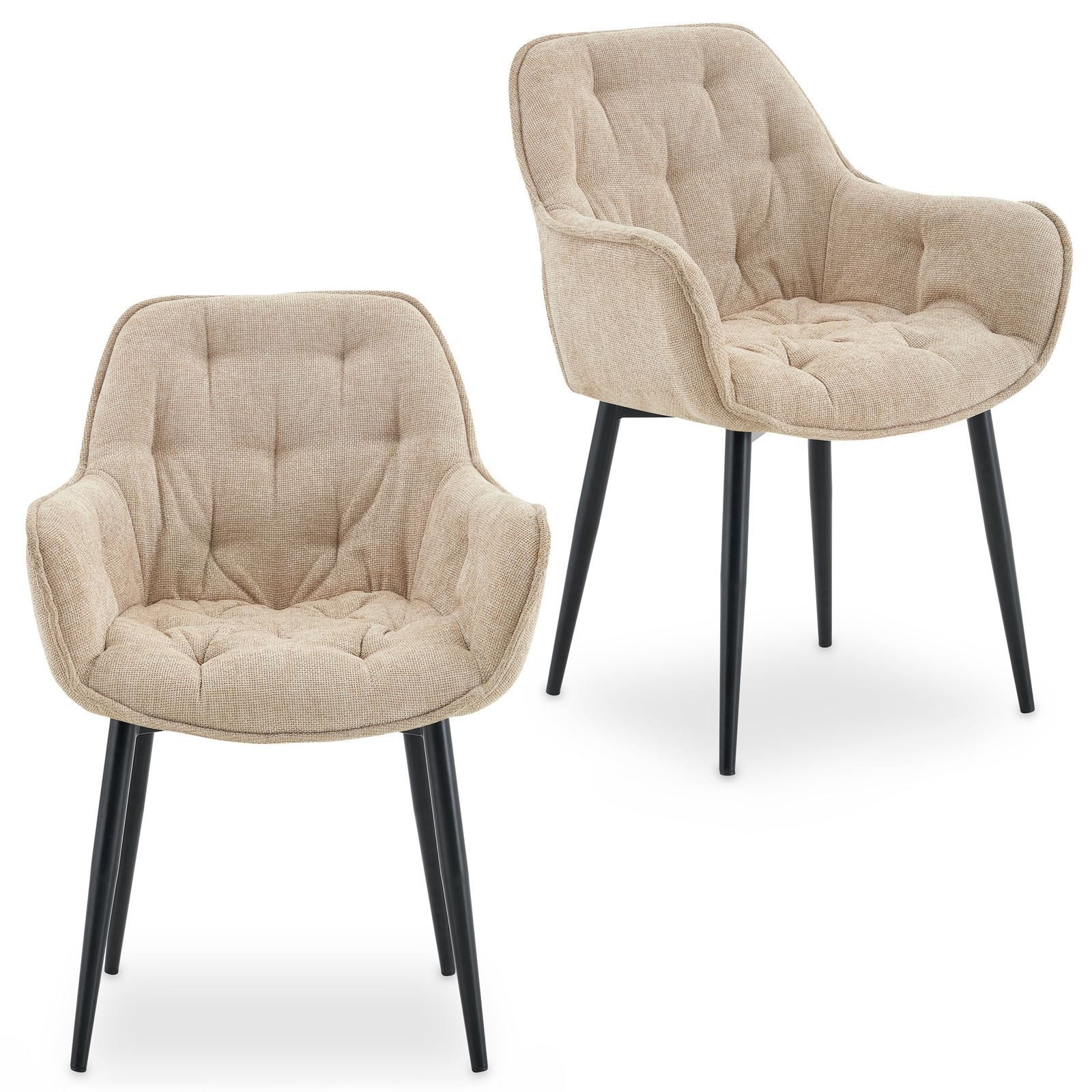 IDIMEX Esszimmerstuhl ARDEN (2 St), Polsterstühle 2er Set mit Armlehnen und Metallgestell Beige