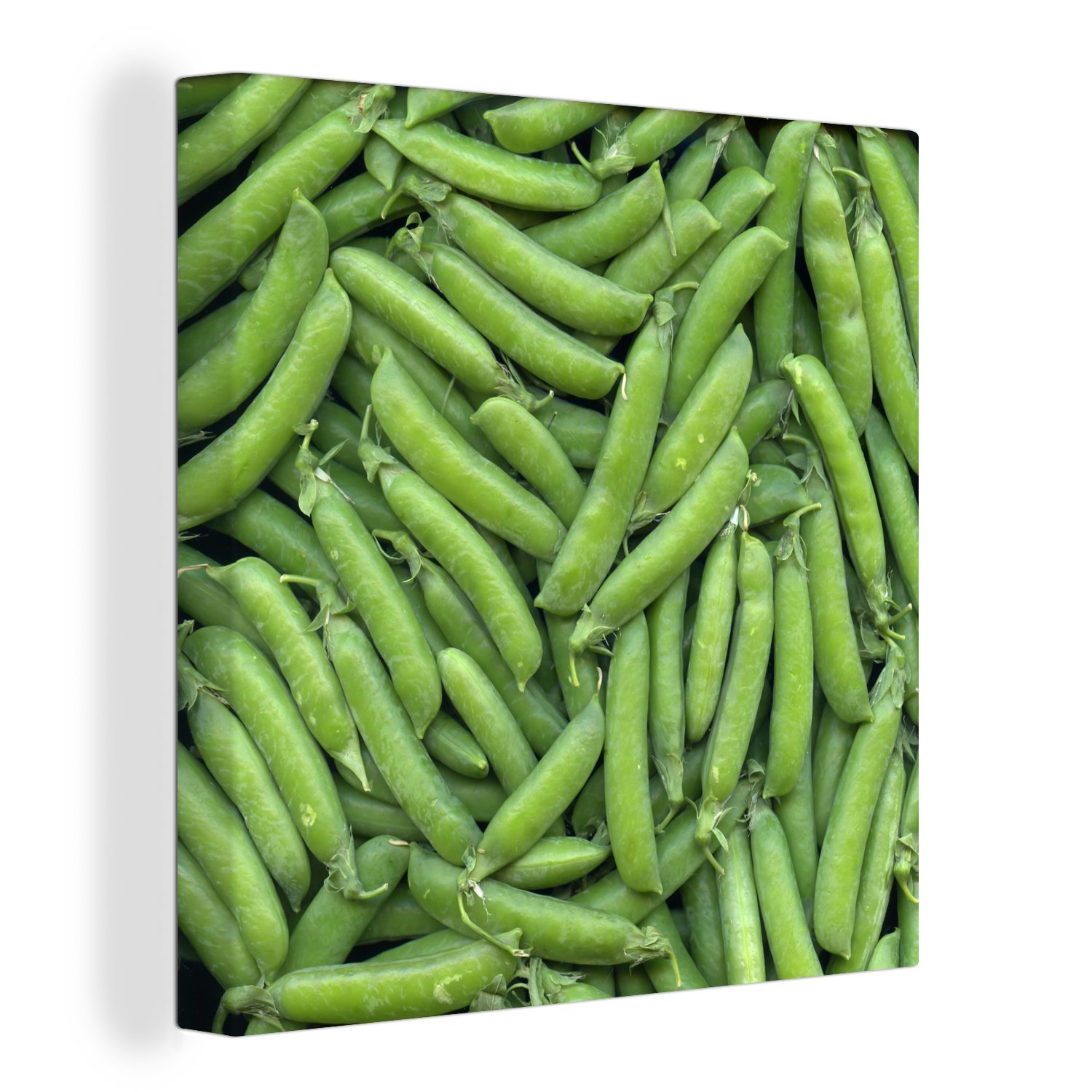 OneMillionCanvasses® Leinwandbild Ein Bild, das vollständig mit grünen Erbsen gefüllt ist, (1 St), Leinwand Bilder für Wohnzimmer Schlafzimmer