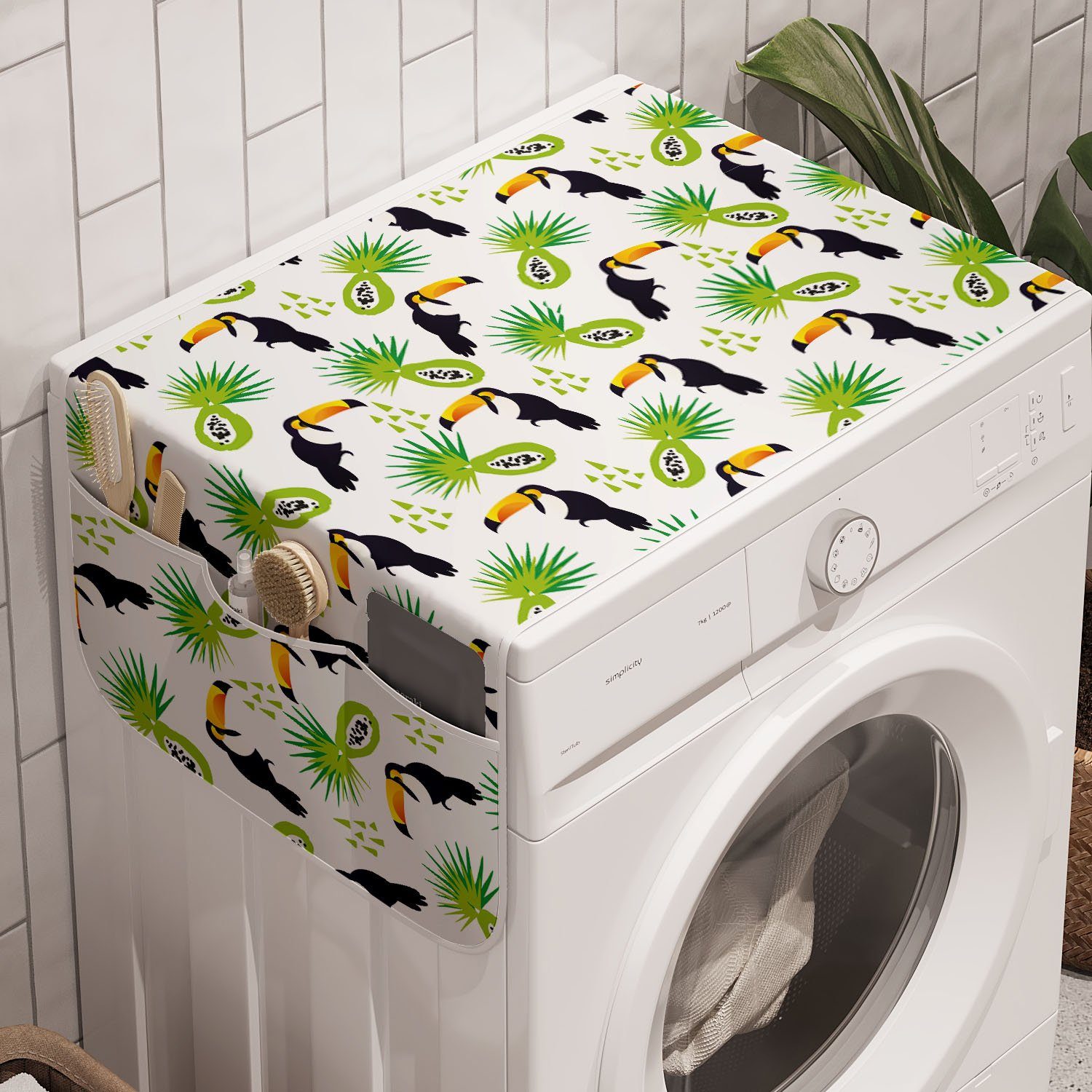 Tropisch Trockner, Waschmaschine Anti-Rutsch-Stoffabdeckung und Abakuhaus Palm-Muster Badorganizer für Toucan und