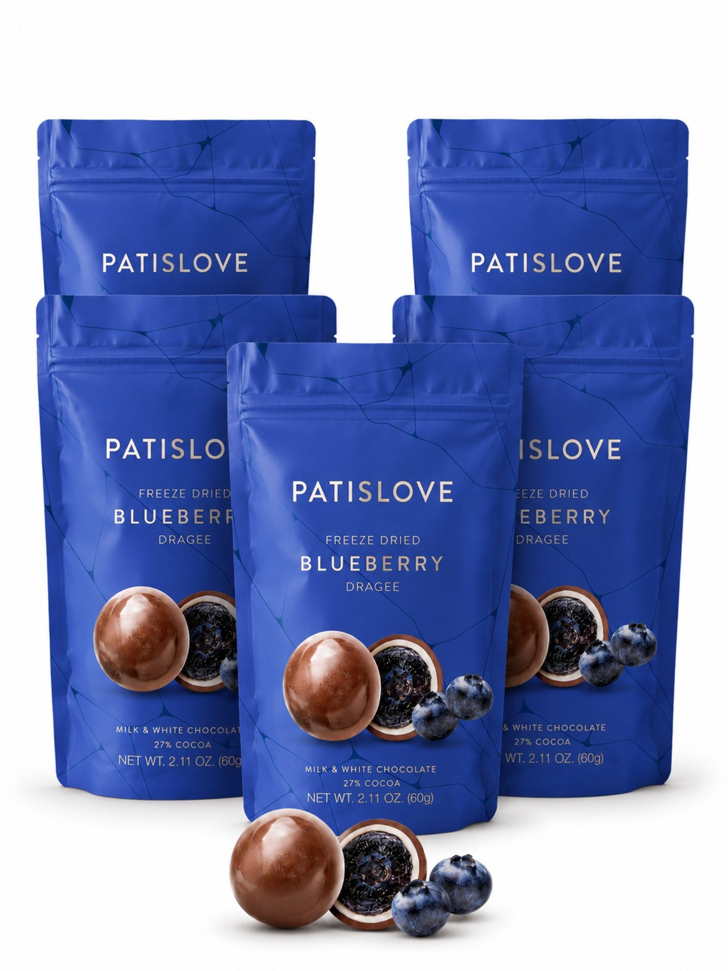 PATISLOVE Schokolade Patislove Heidelbeer Dragee Gefriergetrocknet in Schweizer Schokolade, Ohne künstliche Farbstoffe, 100% echte Frucht.