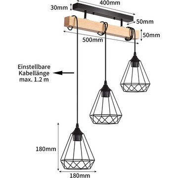 Vicbuy Pendelleuchte Esstisch-Pendellampe, 3 Flammige Holz Hängeleuchte, E27