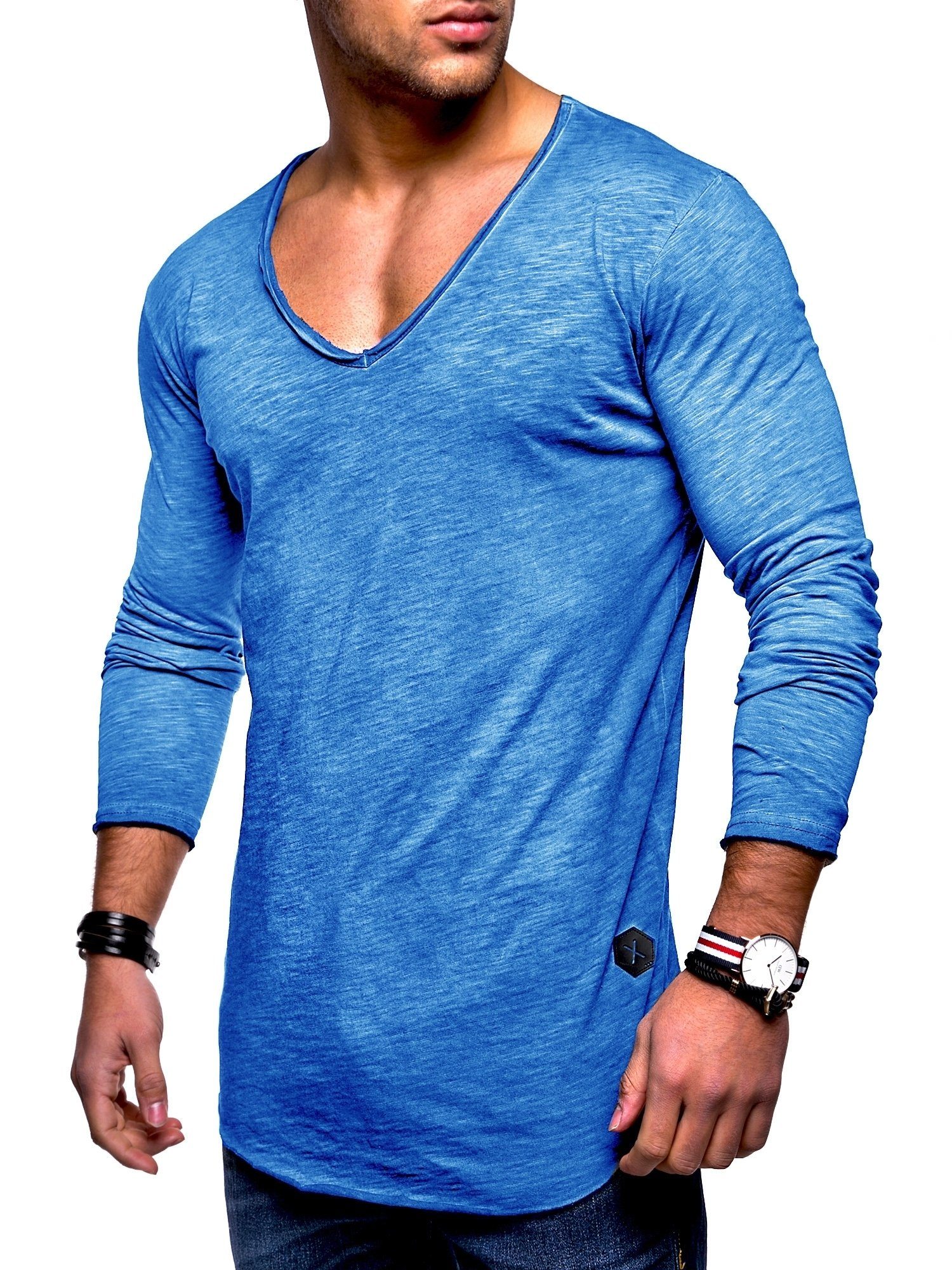behype Langarmshirt NUKE L/S mit hellblau V-Ausschnitt