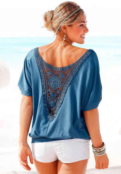 LASCANA Strandshirt mit Häkeleinsatz am Rücken, T-Shirt, weite Passform, luftig und locker