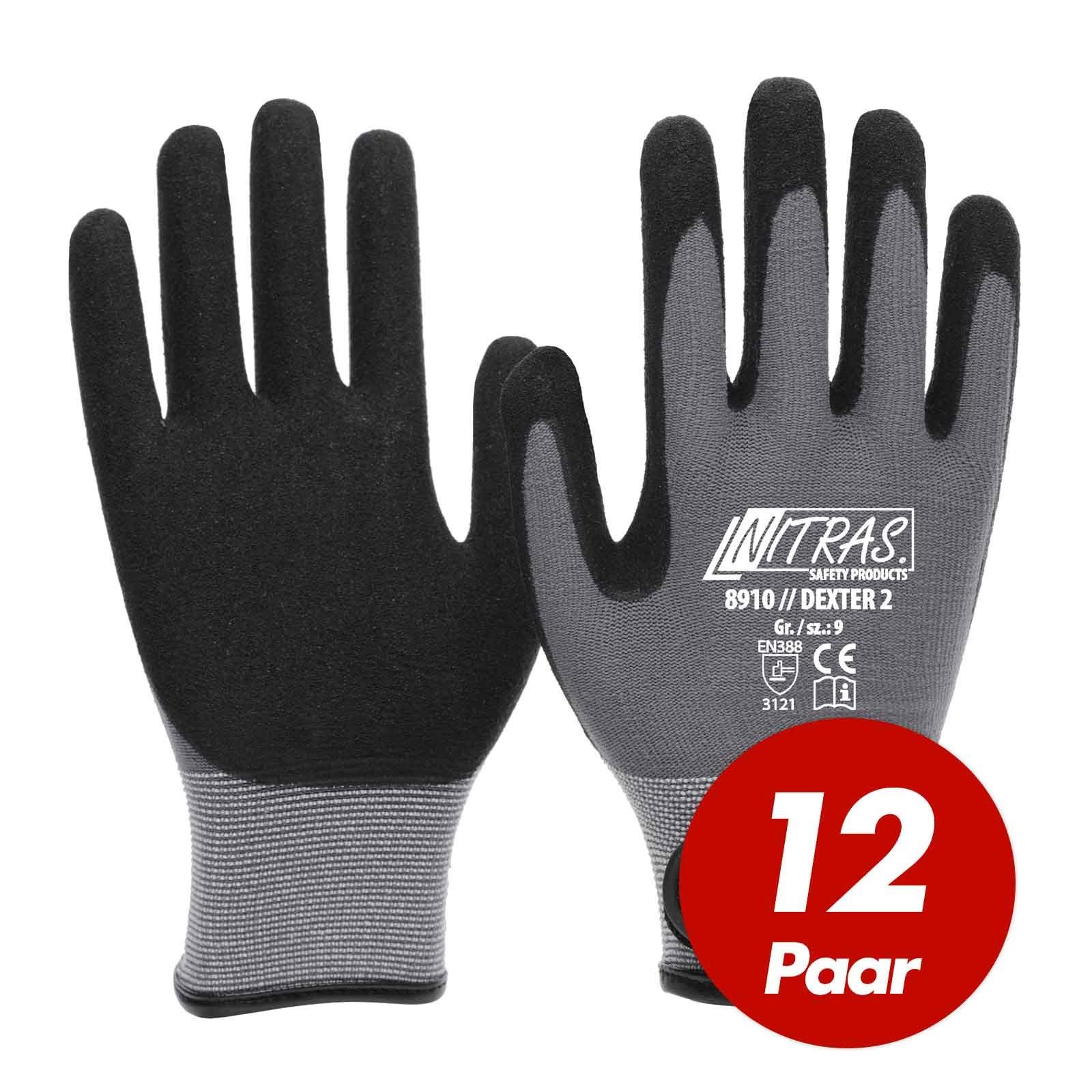 Werkstatthandschuhe (Spar-Set) Dexter Paar 8910 Nitras NITRAS 2 Latexhandschuhe -12 Mechanikerhandschuhe