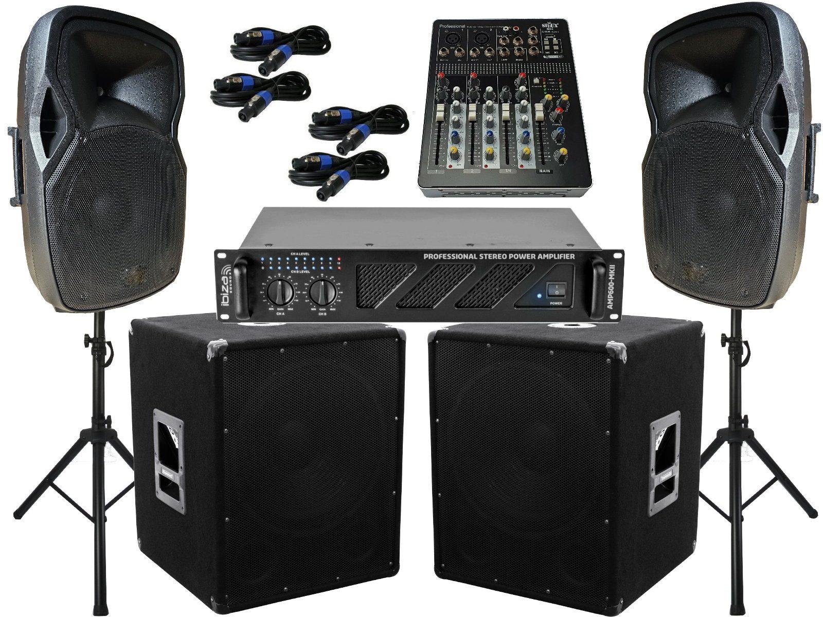 DJ PA Anlage 3600 Watt 38 cm Box Bass USB Musiker Mischpult 15" Subwoo Party-Lautsprecher