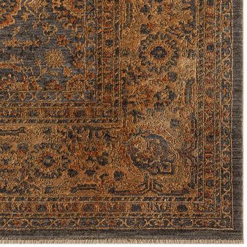 Teppich Orientalischer Teppich mit Blumen Ornamenten, in kupfer blau, Teppich-Traum, rechteckig, Fußbodenheizung-geeignet, Je nach Lichteinfall heller / dunkler (evtl. leicht glänzend)