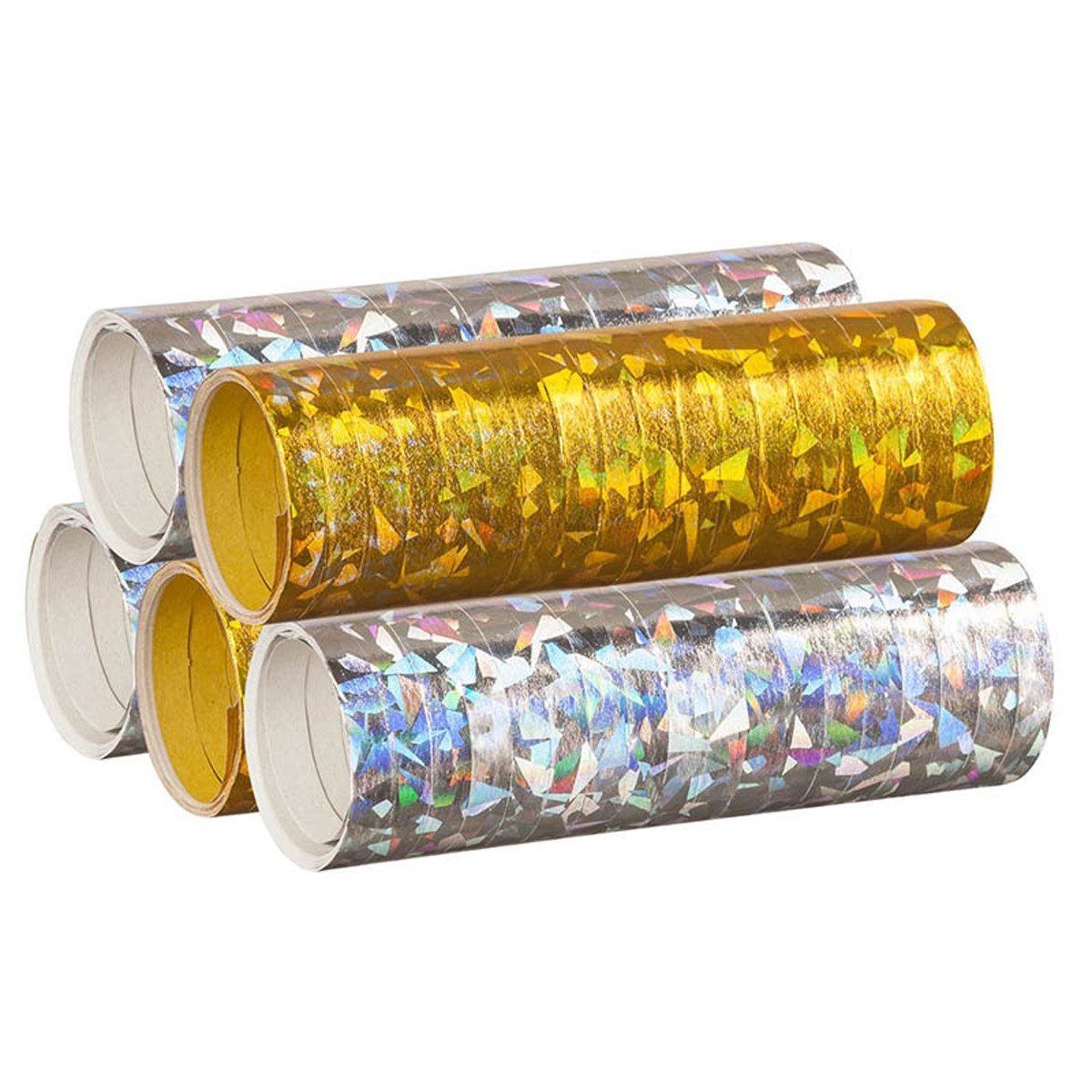 feiermeier Luftschlange Luftschlangen 'Holografisch' 4m / 5 Rollen Gold/Si
