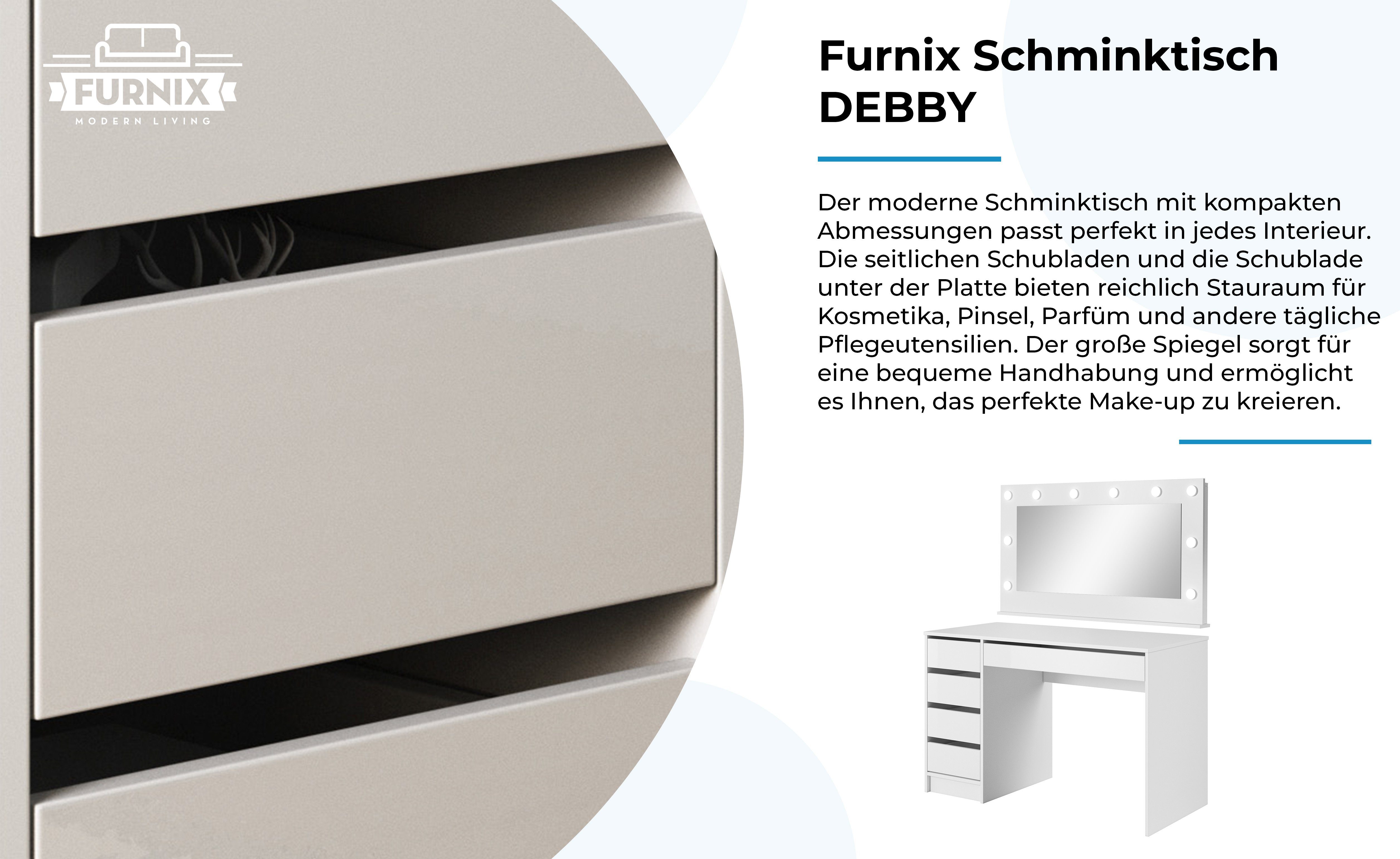 Furnix Schminktisch DEBBY Spiegel Schublade Weiß LED-Beleuchtung, in made Ablagen T55 EU pflegeleicht, cm, geräumig, x H75 x B120 ohne