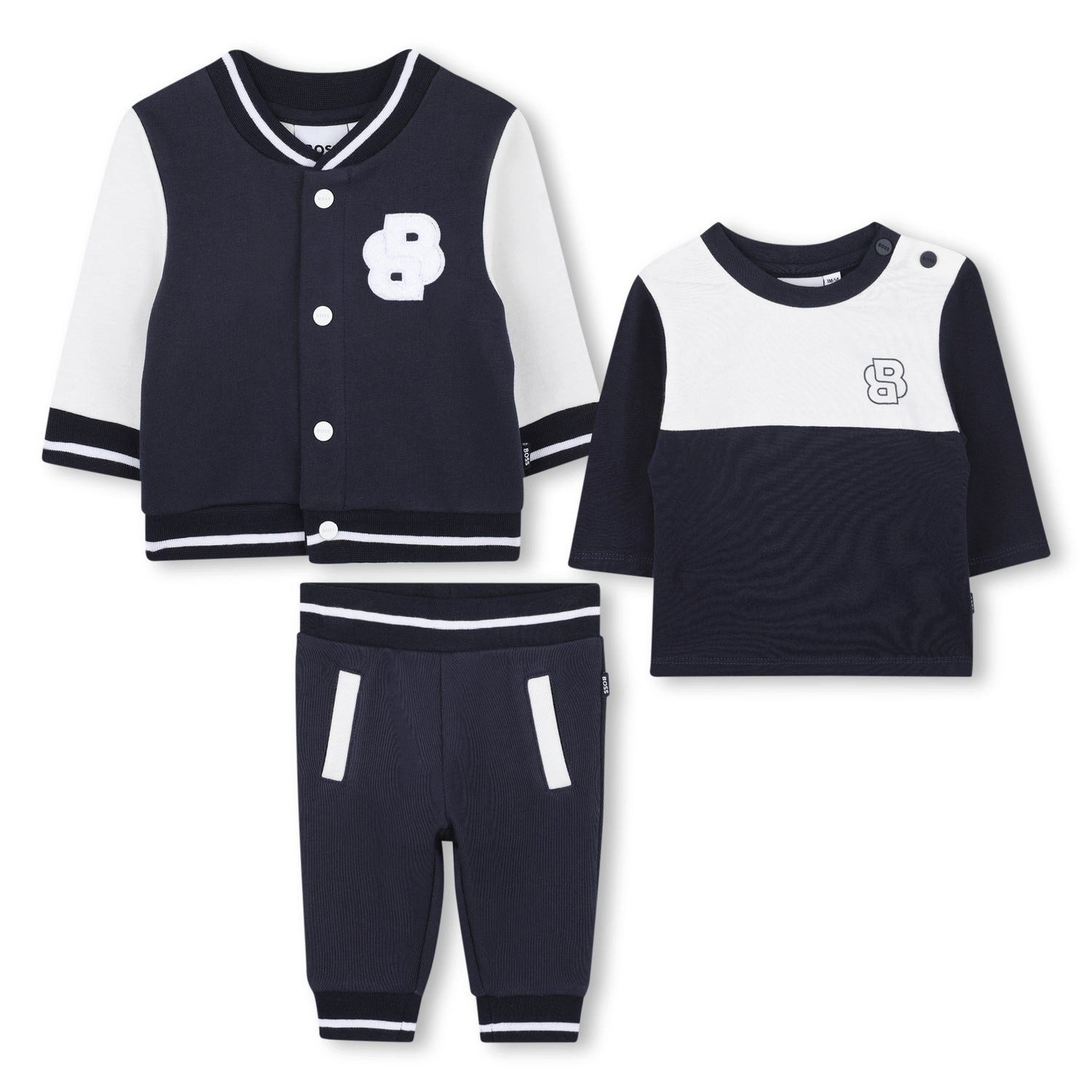 Boss Kidswear Neugeborenen-Geschenkset BOSS Kidswear Baby 3-teiliges Set Marineblau & Weiß (3-tlg)