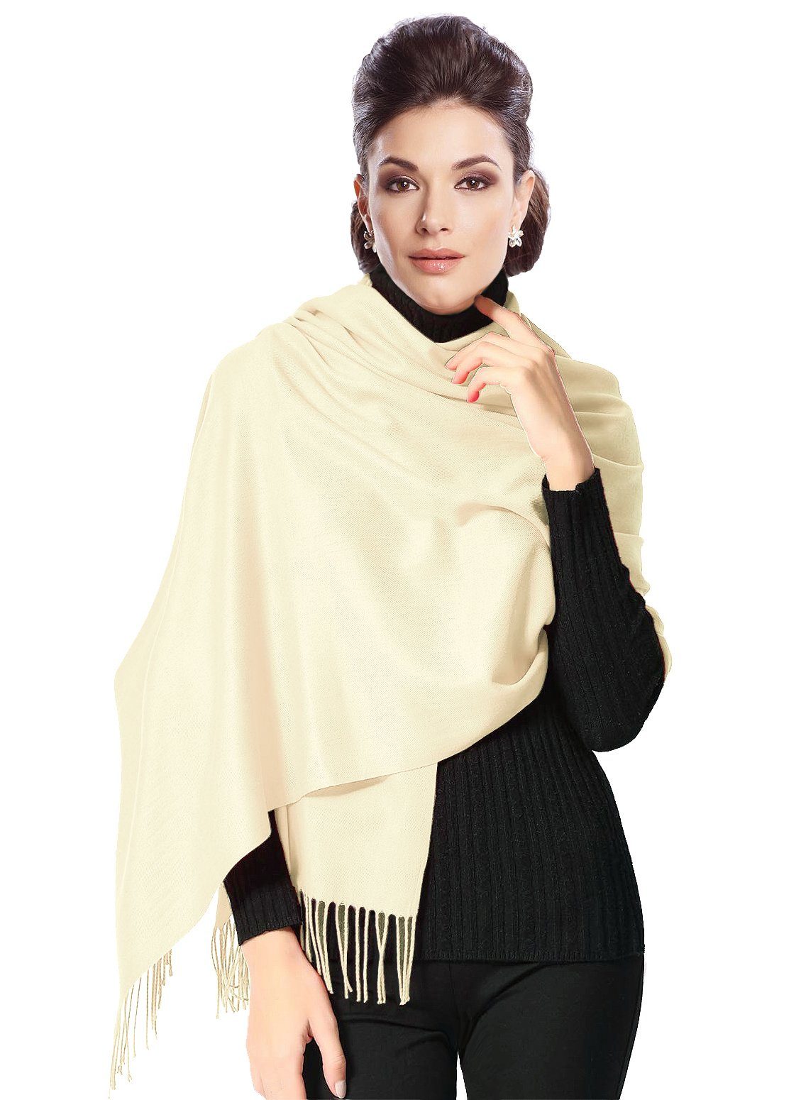 Damen Elfenbein weich und Wollschal, Schal Kaschmir Modeschal Stola Moschen-Bayern Schultertuch Pashmina super geschmeidig Cashmere