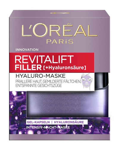 L'ORÉAL PARIS Anti-Aging-Creme Revitalift Filler + Hyaluronsäure, Gel-Kapseln Hyaluron 50 ml, 1-tlg., Intensic Nachtmaske, Gesichtsmaske, Anti-Falten