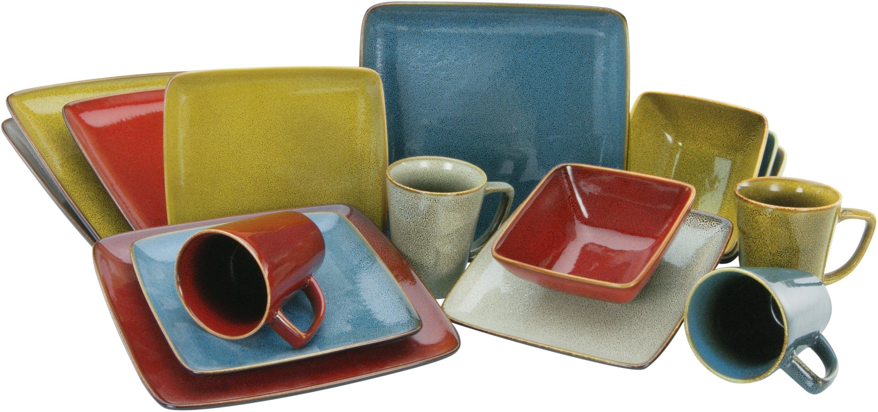 CreaTable Kombiservice Geschirr-Set Retro Style (16-tlg), 4 Personen, Steinzeug, Service, quadratische Form, 16 Teile, für 4 Personen. Reduzierter Preis € 96,00. Unverbindliche Preisempfehlung € 189,99