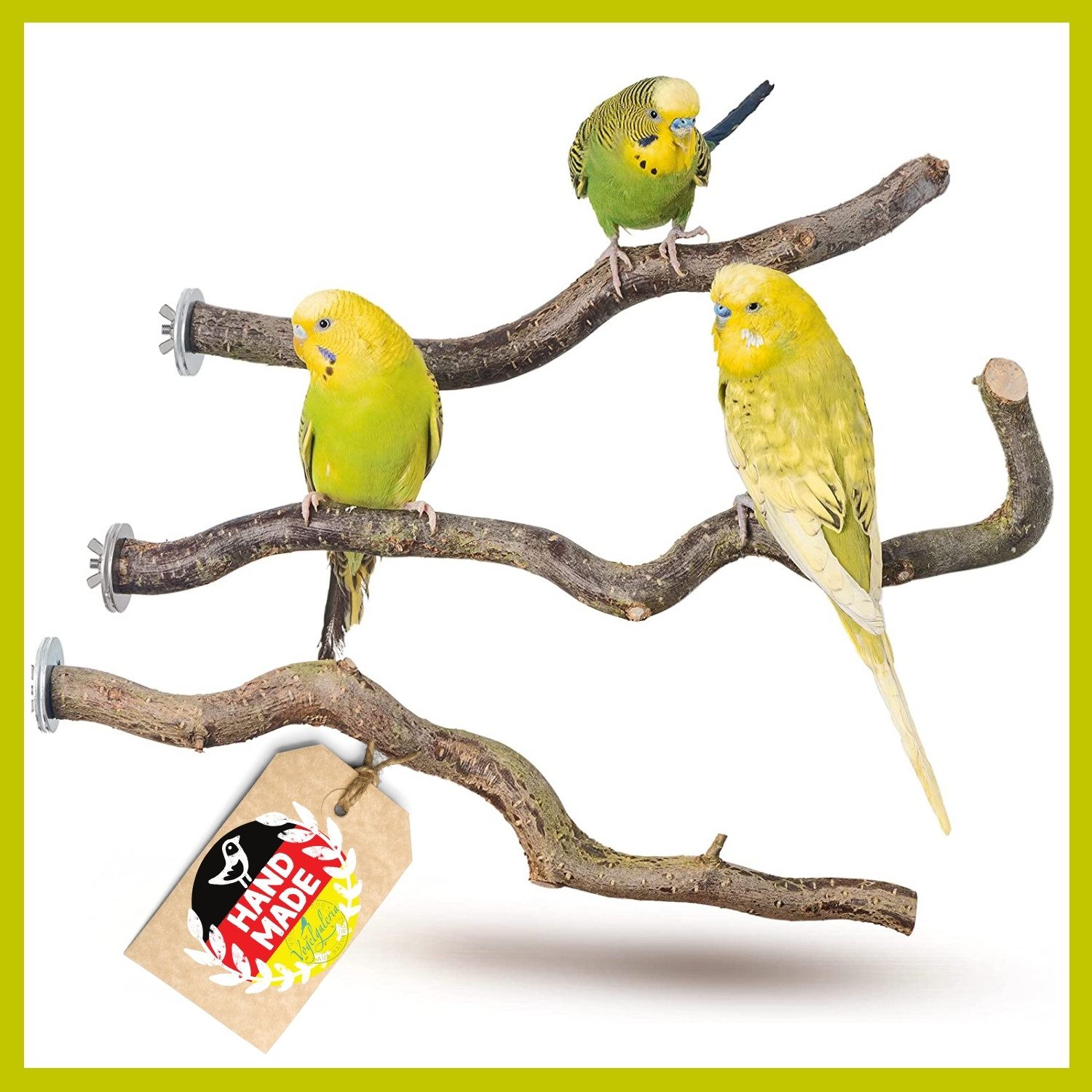 Vogelgaleria Vogelspielplatz 3er Pack Naturholz- Sitzstangen aus Korkenzieherhasel Wellensittich, Naturäste mit unterschiedlichen Durchmessern und Wippeffekt von Vogelgaleria