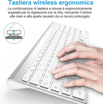 GALENMORO kabellos italienische QWERTY USB, ergonomisch, kompakt, Tastatur- und Maus-Set, mit Number Pad, kabellose Tastatur, geräuschlos, für Windows PC