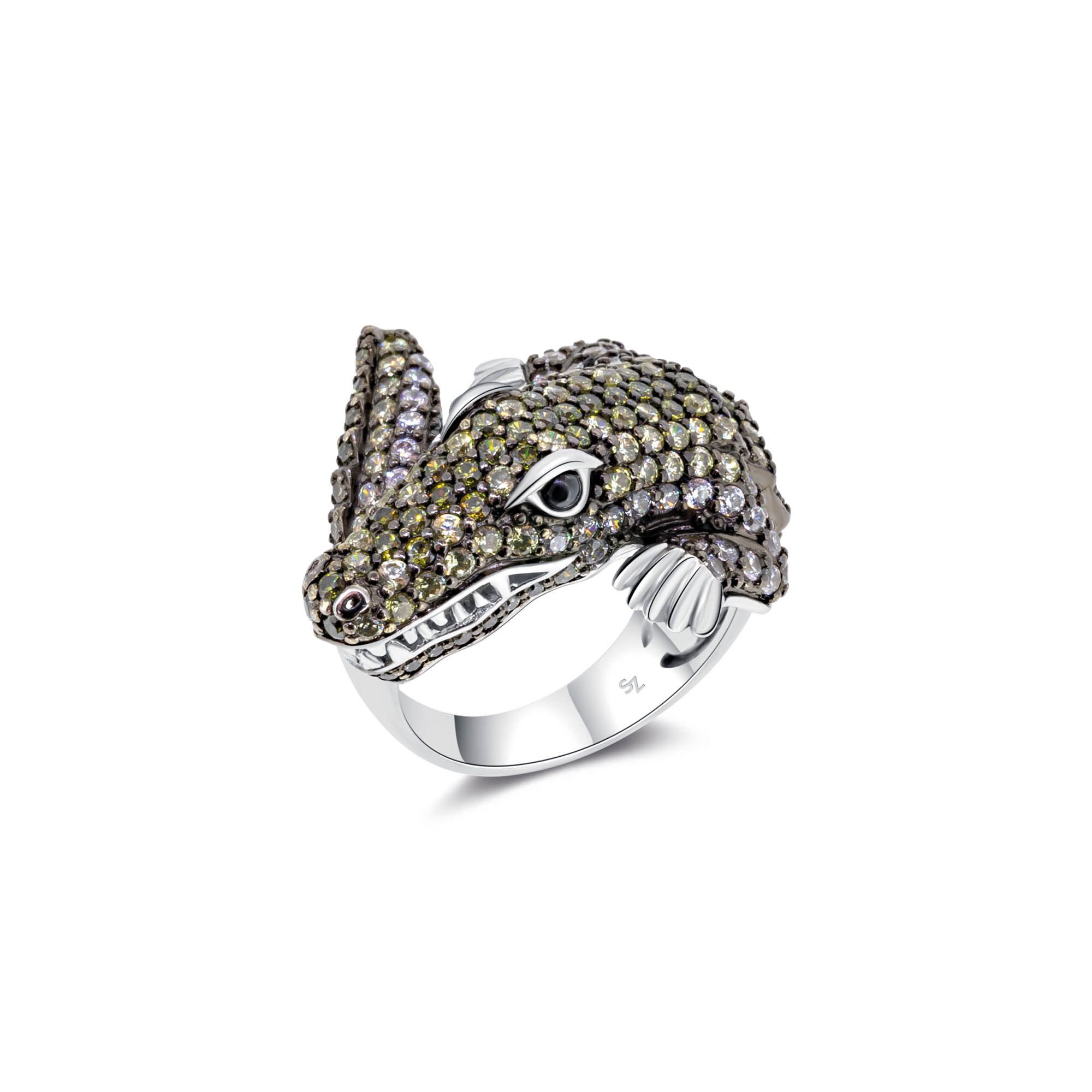 Seinerzeit FLORA & FAUNA Silberring Charles Krokodil Ring (1-tlg), Material: 925 Sterling Silber, rhodiniert, geschwärzt