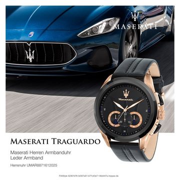 MASERATI Chronograph Maserati Herren Chronograph, Herrenuhr rund, groß (ca. 55x45mm) Lederarmband, Made-In Italy