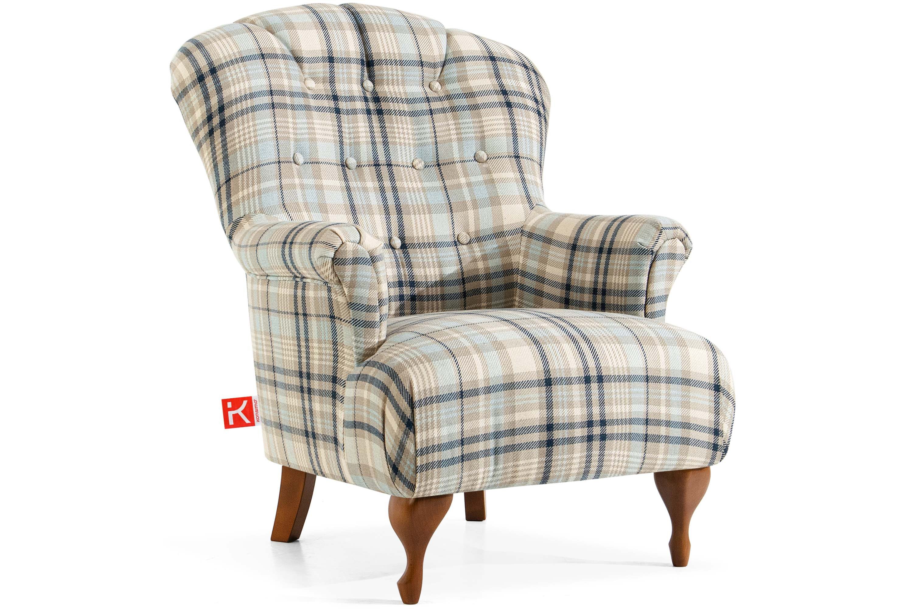 KONSIMO® Sessel TOMIS Vintage Einzelsessel, hergestellt in der EU, Beine aus Massivholz, hohe Rückenlehne, tiefer und bequemer Sitz