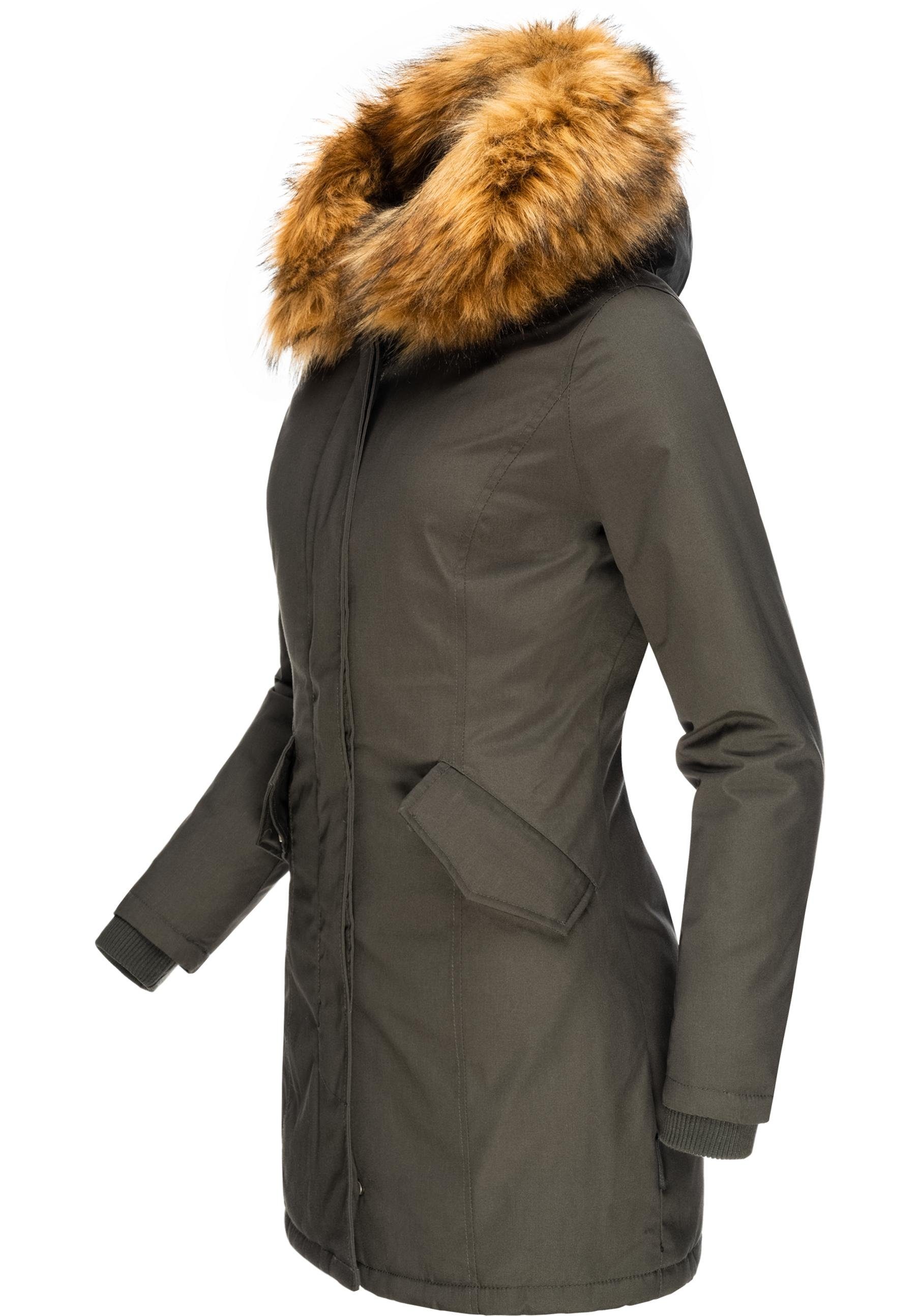 Marikoo Wintermantel Karmaa-Prc edler Parka mit Kunstfellkapuze günstig online kaufen