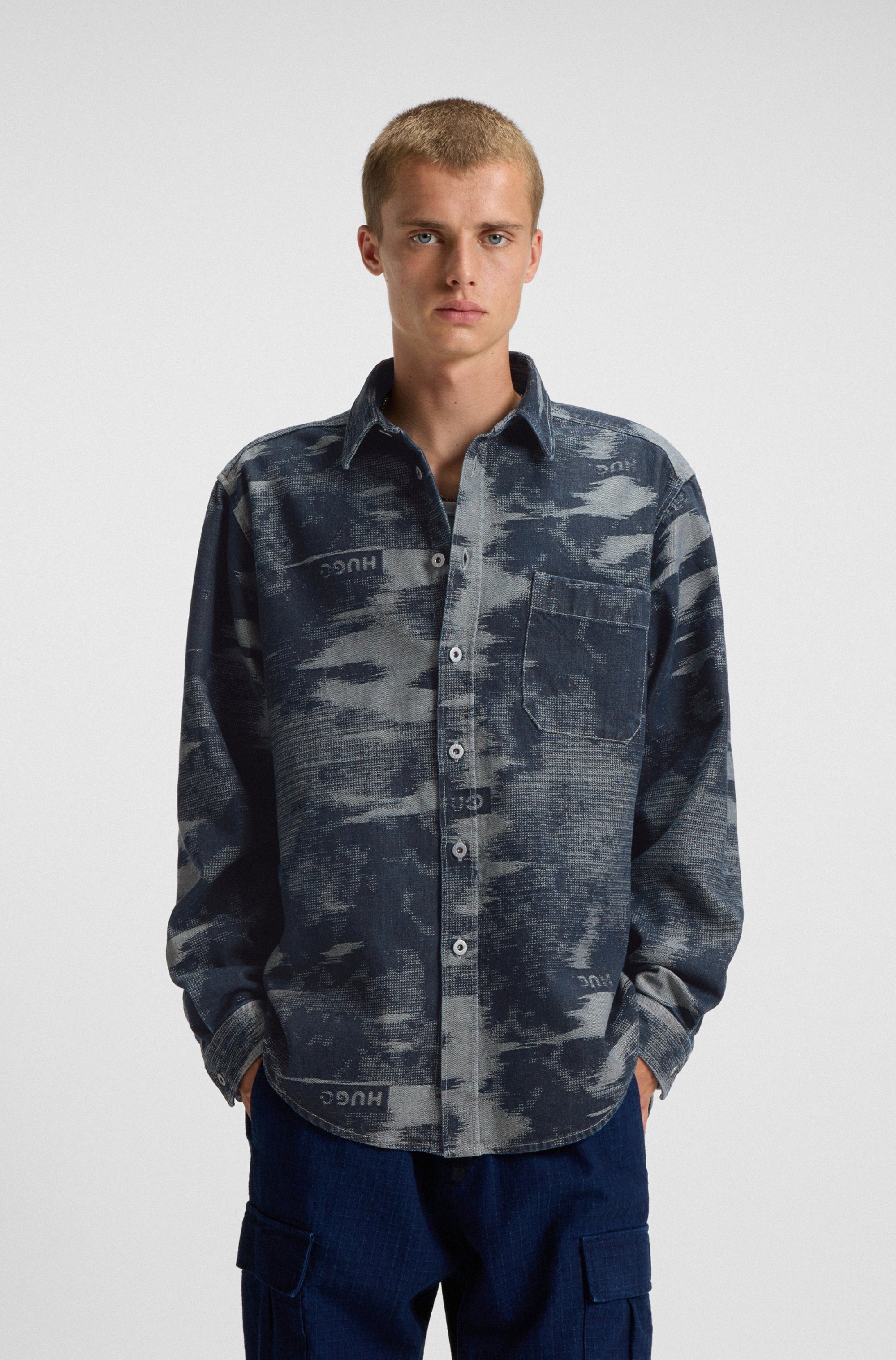HUGO Blue Langarmhemd Ebalto Kentkragen, oversize fit, Jacquard-Muster günstig online kaufen