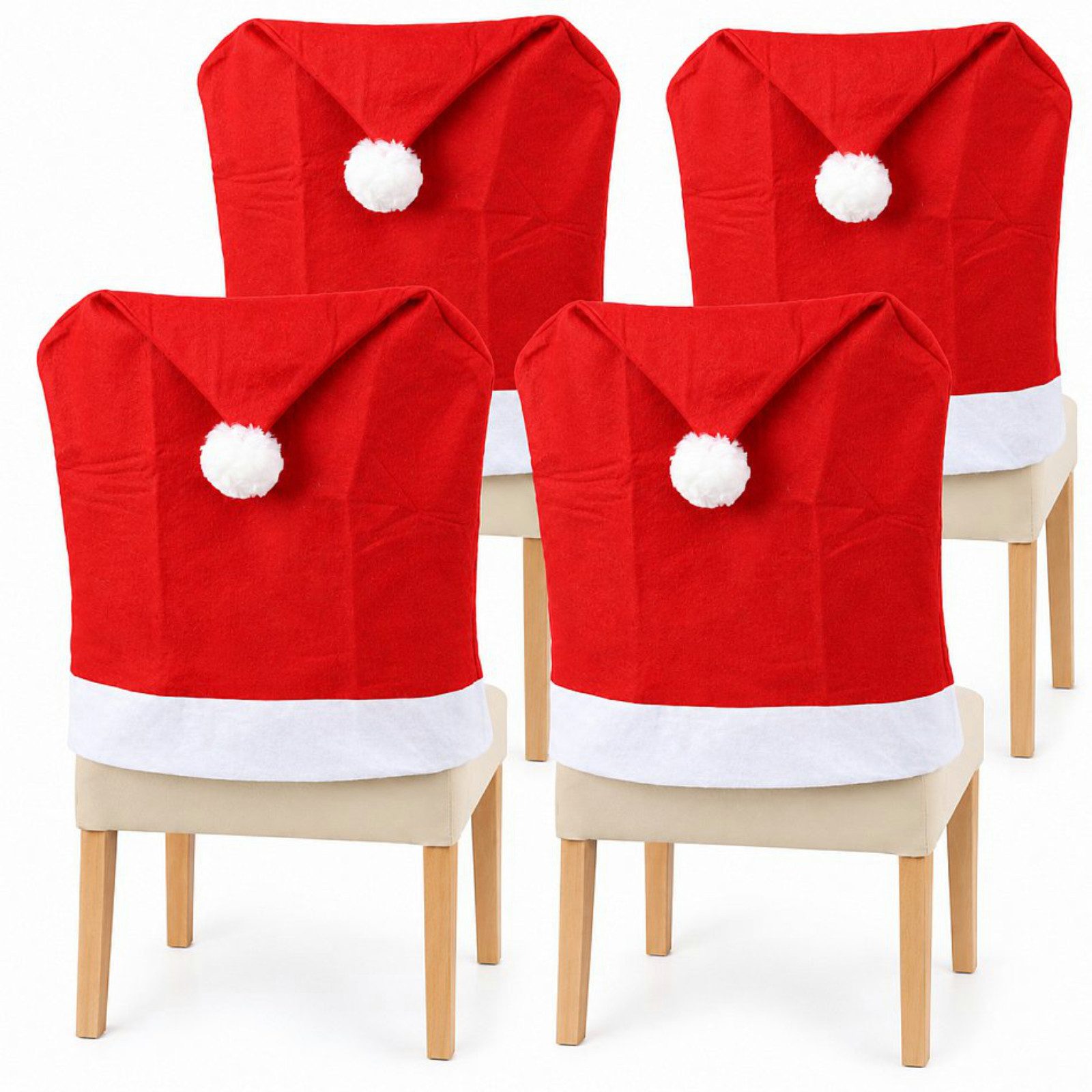 Haushalt International Stuhlhusse Weihnachtsmütze 50x60cm 4er Set, Polyester, Stuhlüberzug, Weihnachten, Weihnachtsfeier