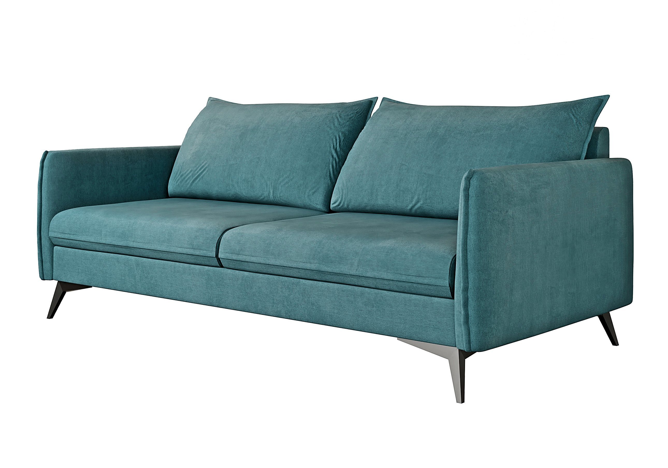 mit Möbel Wellenfederung Türkis Sofa Metall Füßen, Modernes Azalea 3-Sitzer Schwarz mit S-Style