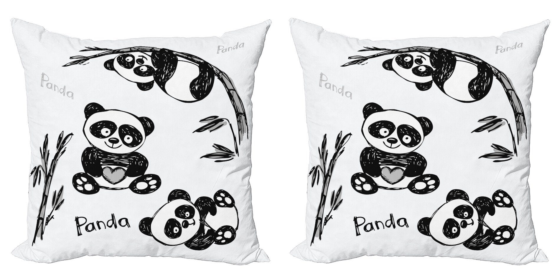 (2 Abakuhaus Digitaldruck, Kissenbezüge Accent Poses Modern Stück), Kids Doppelseitiger Hand gezeichnet Panda